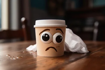Sad Coffee Cup Character With Googly Eyes