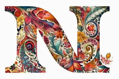 Decorative Floral Letter N Typography Design