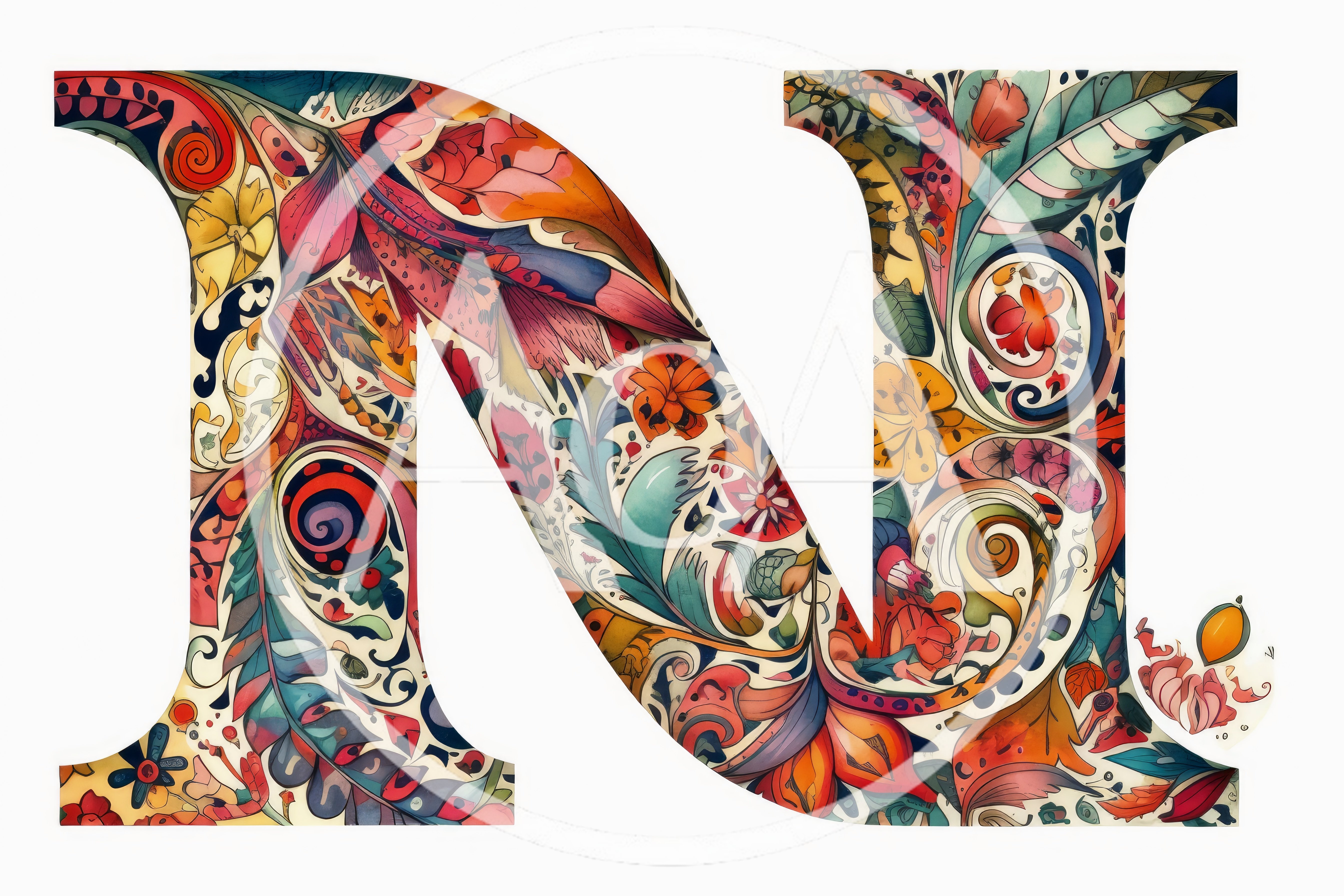 Decorative Floral Letter N Typography Design