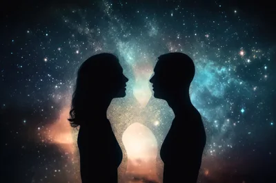 Silhouettes Of A Man And Woman Facing Each Other
