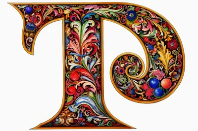 Ornate Illuminated Letter P With Floral Renaissance Style