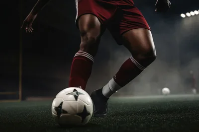 Soccer Player Dribbling Ball On Stadium Field