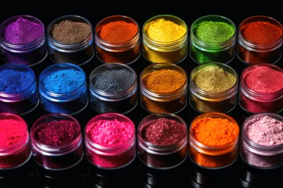 Collection of Colorful Cosmetic Glitter Pigment Jars