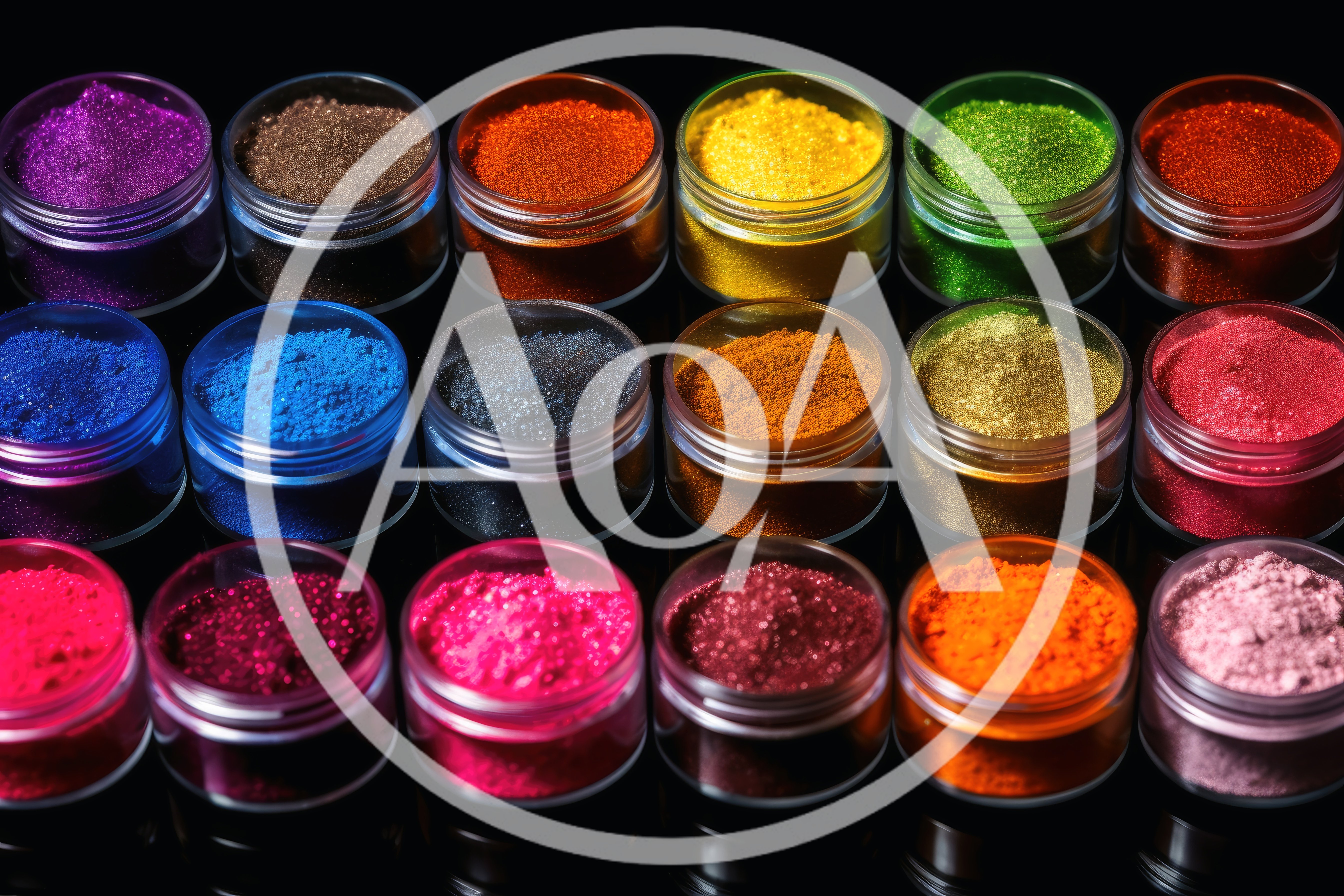 Collection of Colorful Cosmetic Glitter Pigment Jars