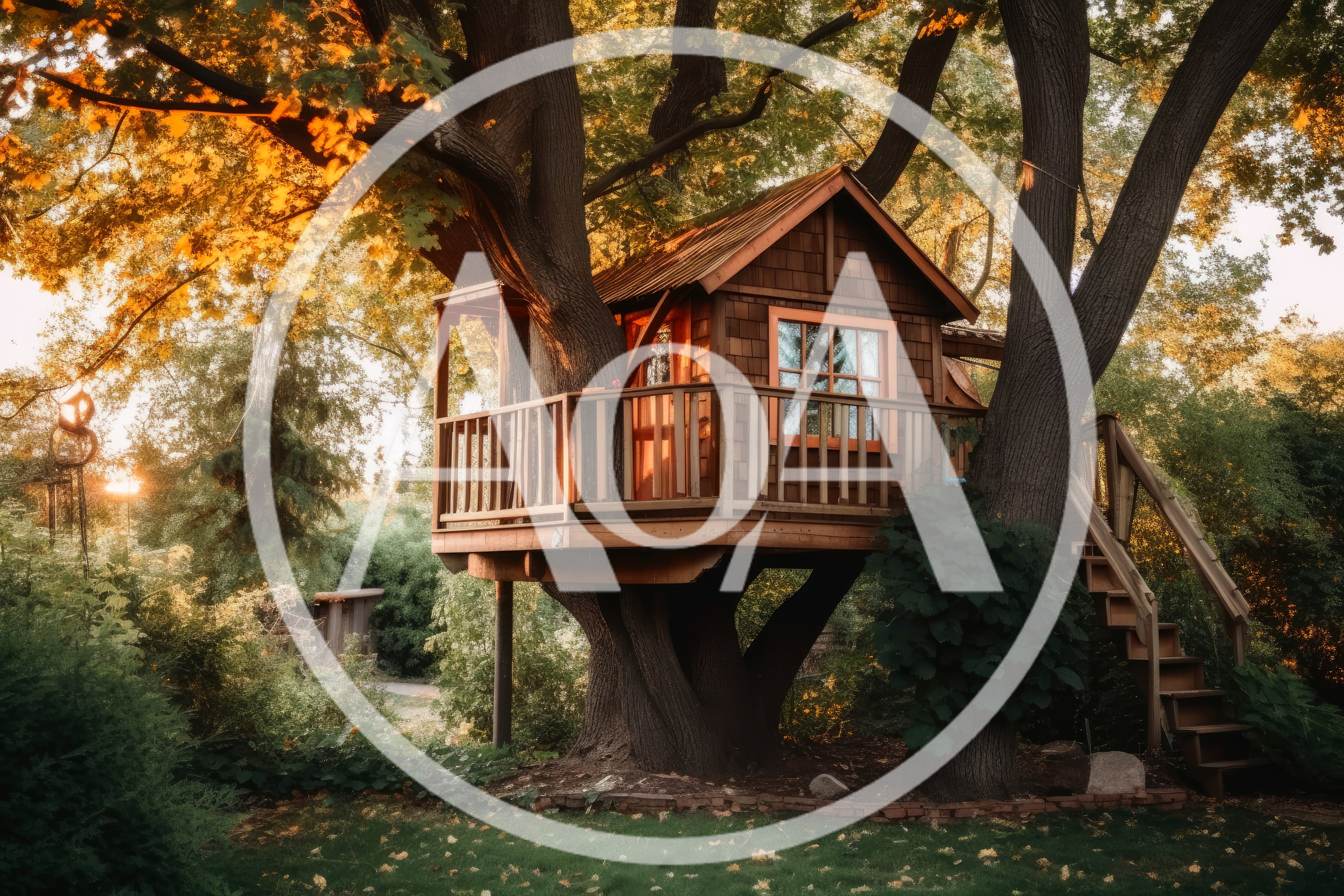Cozy Wooden Treehouse Nestled In A Lush Garden