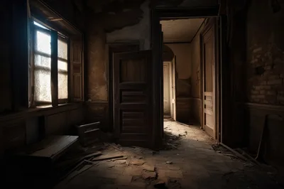Abandoned Dilapidated Room With Open Doorway