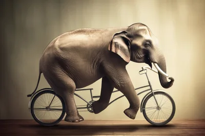 Surreal Elephant Riding A Vintage Bicycle