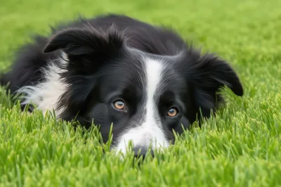 Border Collie Dog Resting In Green Grass