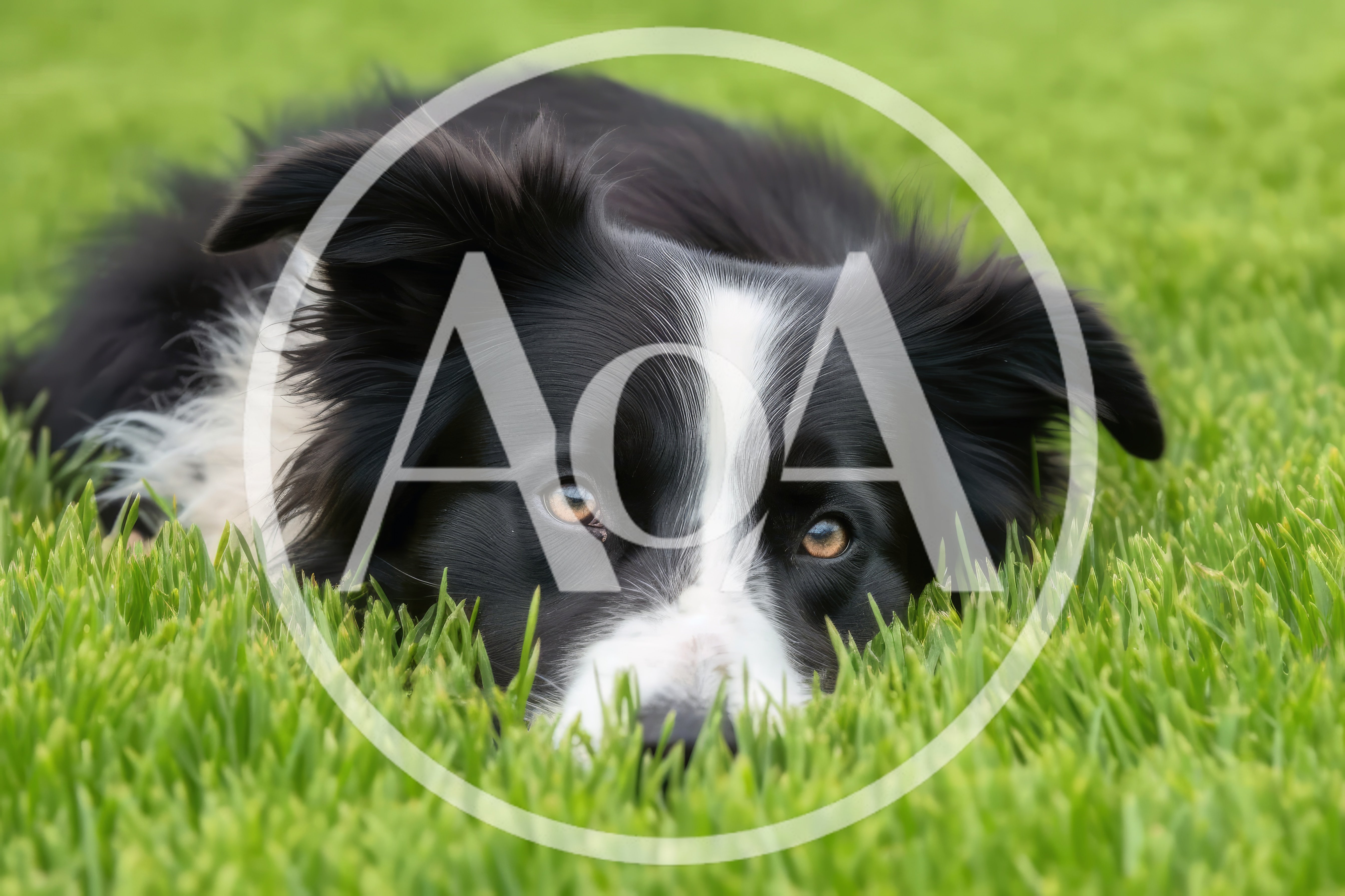 Border Collie Dog Resting In Green Grass