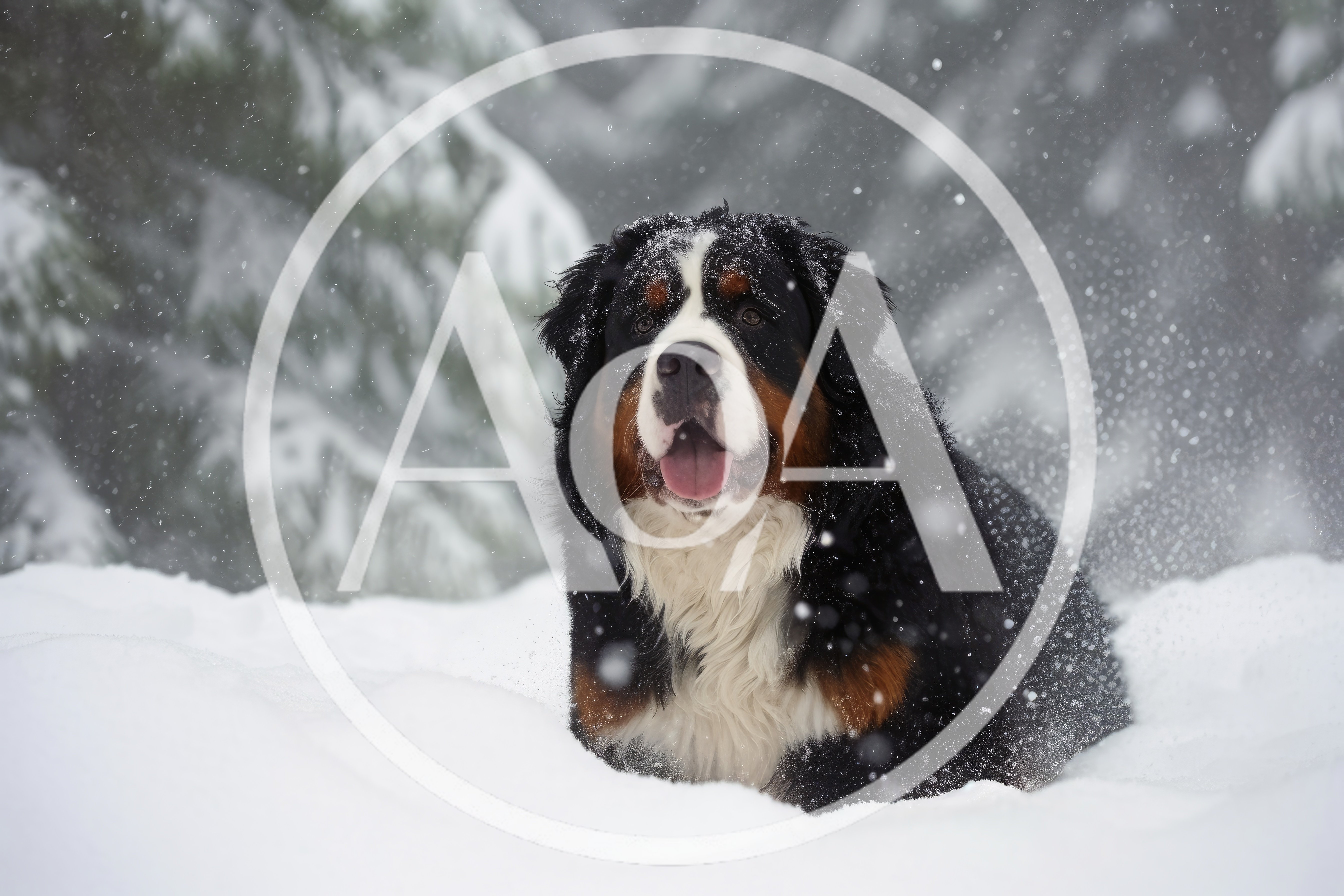 Bernese Mountain Dog Playing In Snowy Forest