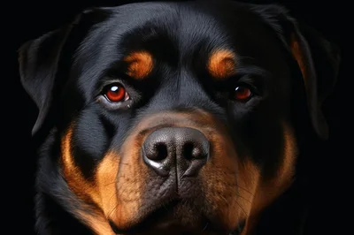 Close Up Portrait Of A Rottweiler Dog