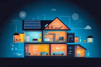 Smart Home Energy Efficiency Cross Section Illustration