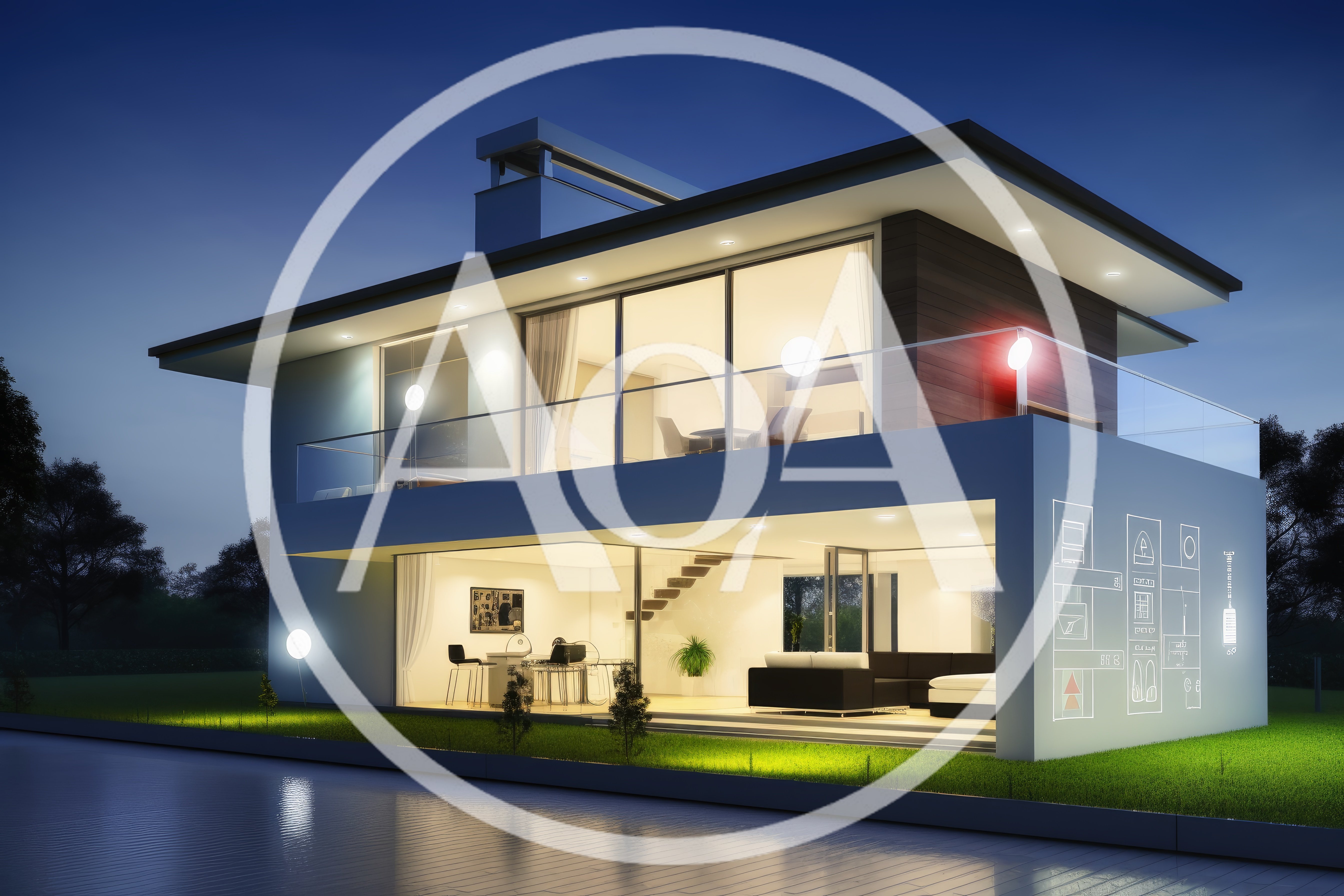 Modern Luxury Two Story House At Night