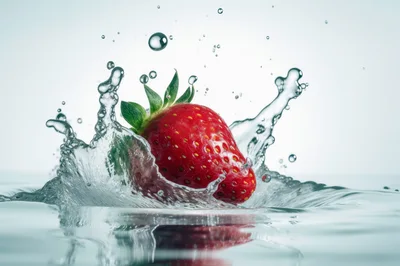 Fresh Strawberry Dropping Into Clear Water Splash