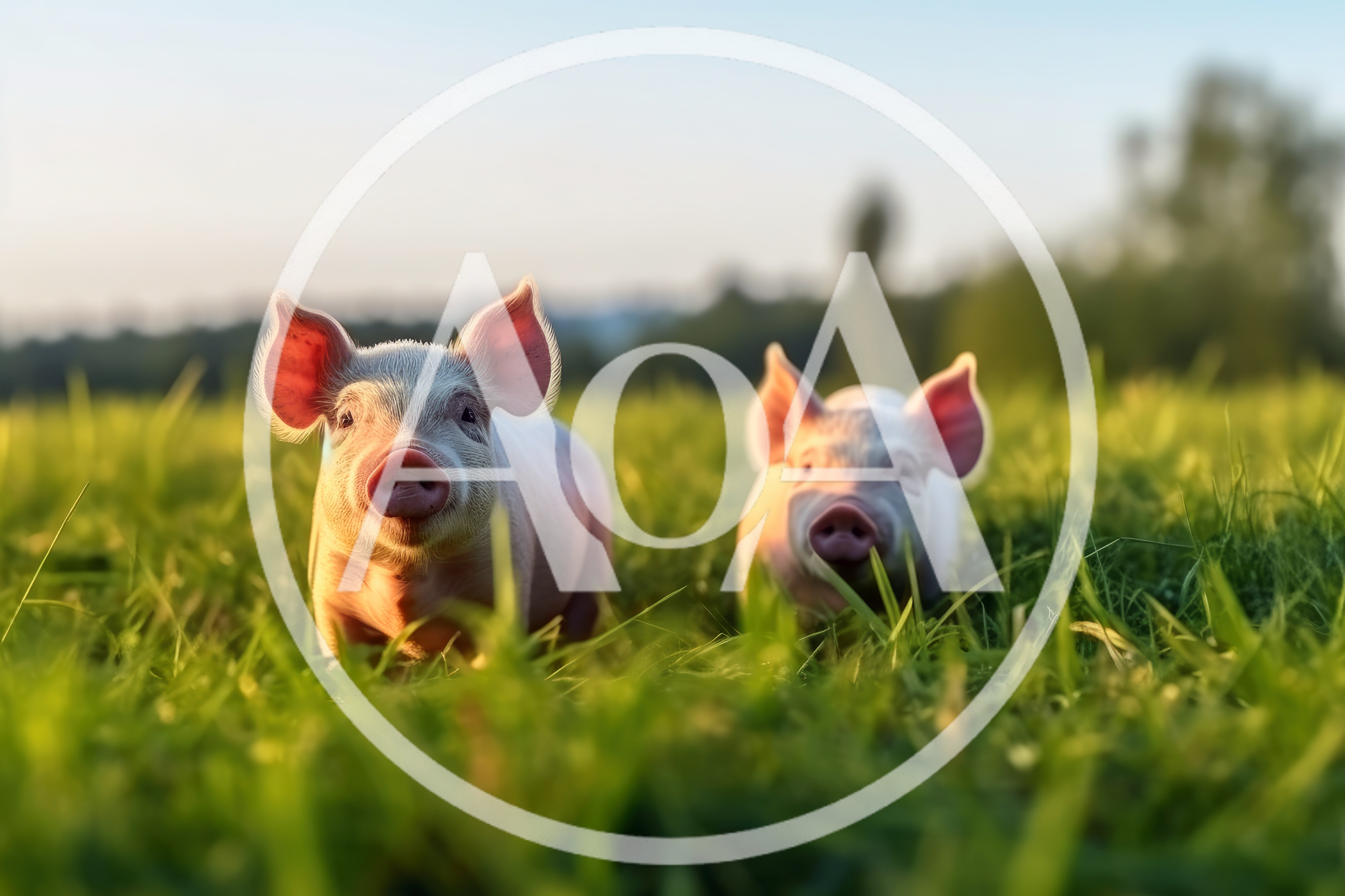 Two Cute Piglets Standing In A Grassy Field