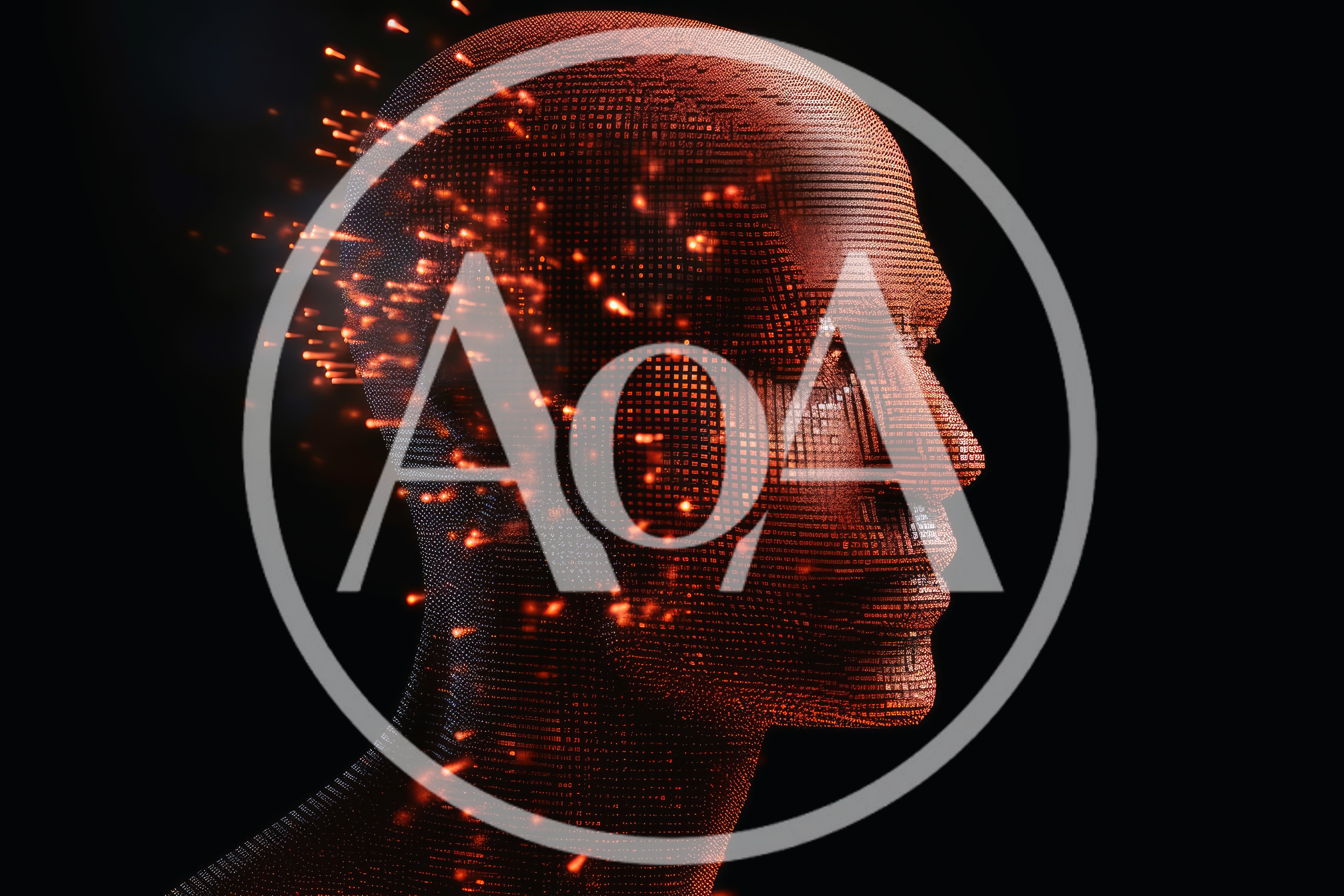 Digital Human Head Composed Of Glowing Data Particles