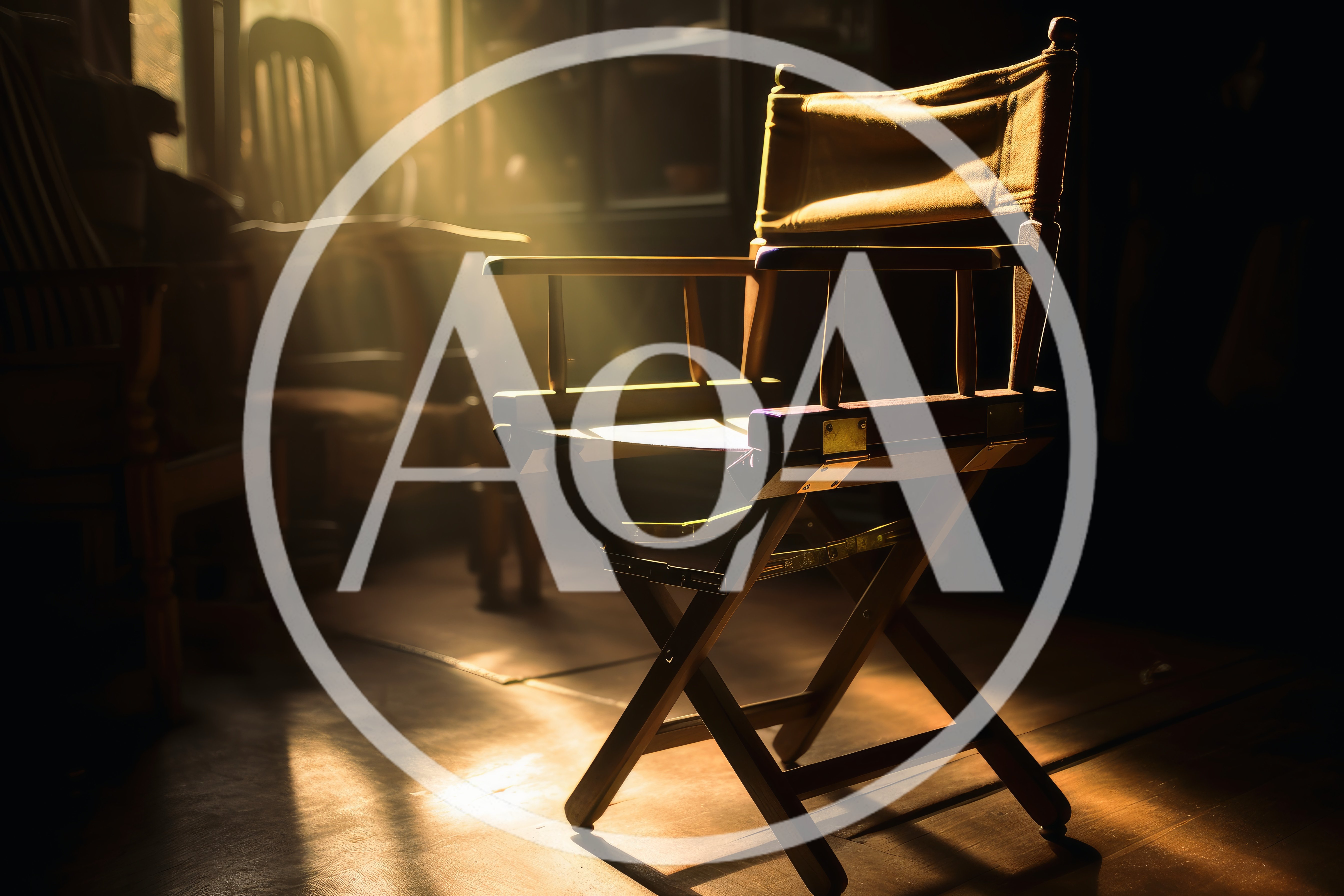 Empty Wooden Directors Chair In Sunlit Room