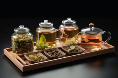 Glass Teapots and Bowls of Loose Leaf Tea