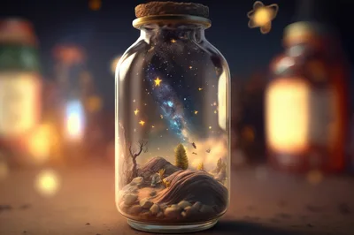 Miniature Galaxy Landscape Inside A Glass Jar