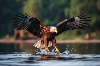 Bald Eagle Hunting Fish In Calm Water