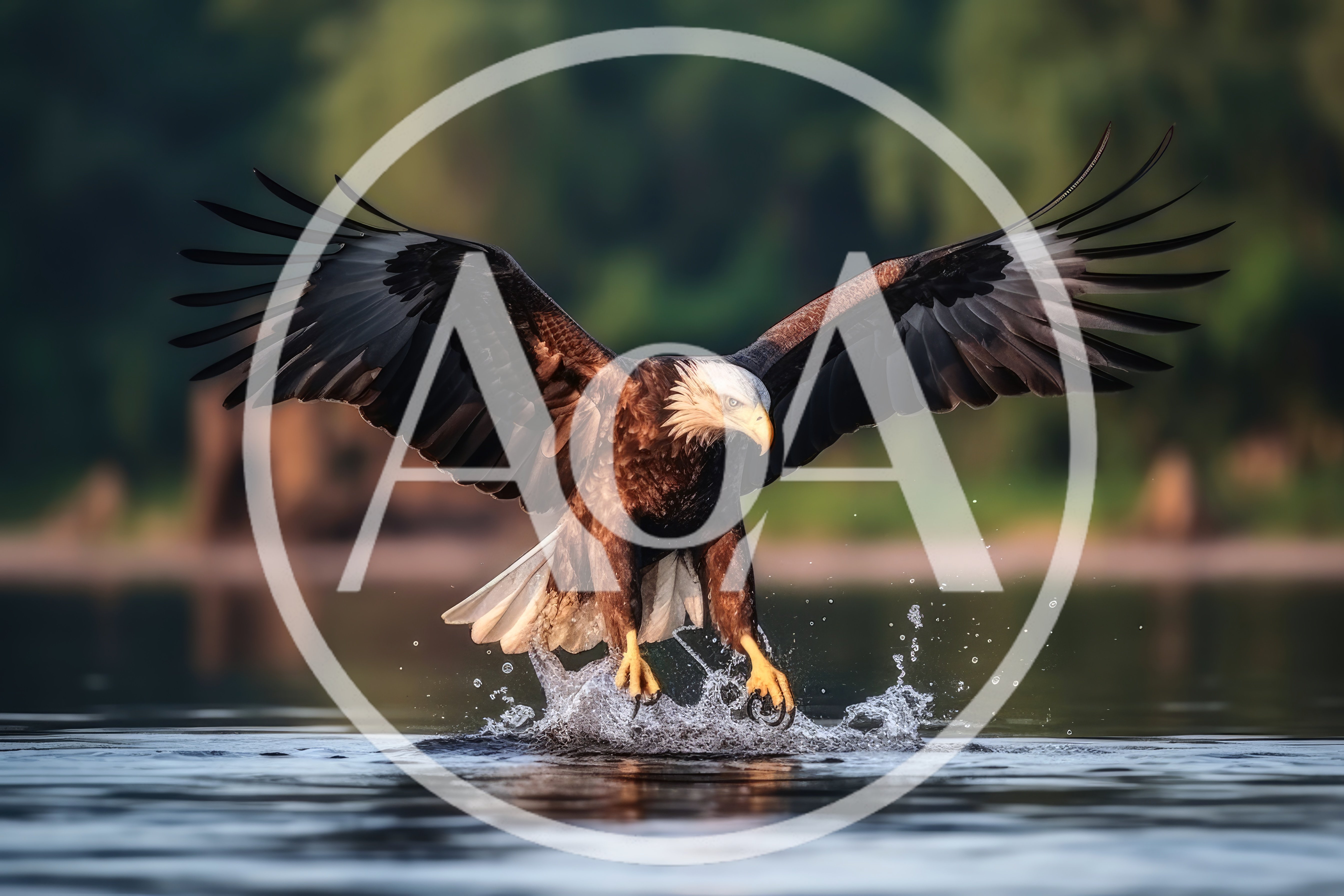 Bald Eagle Hunting Fish In Calm Water
