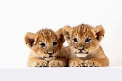 Two Adorable Lion Cubs Sitting Together