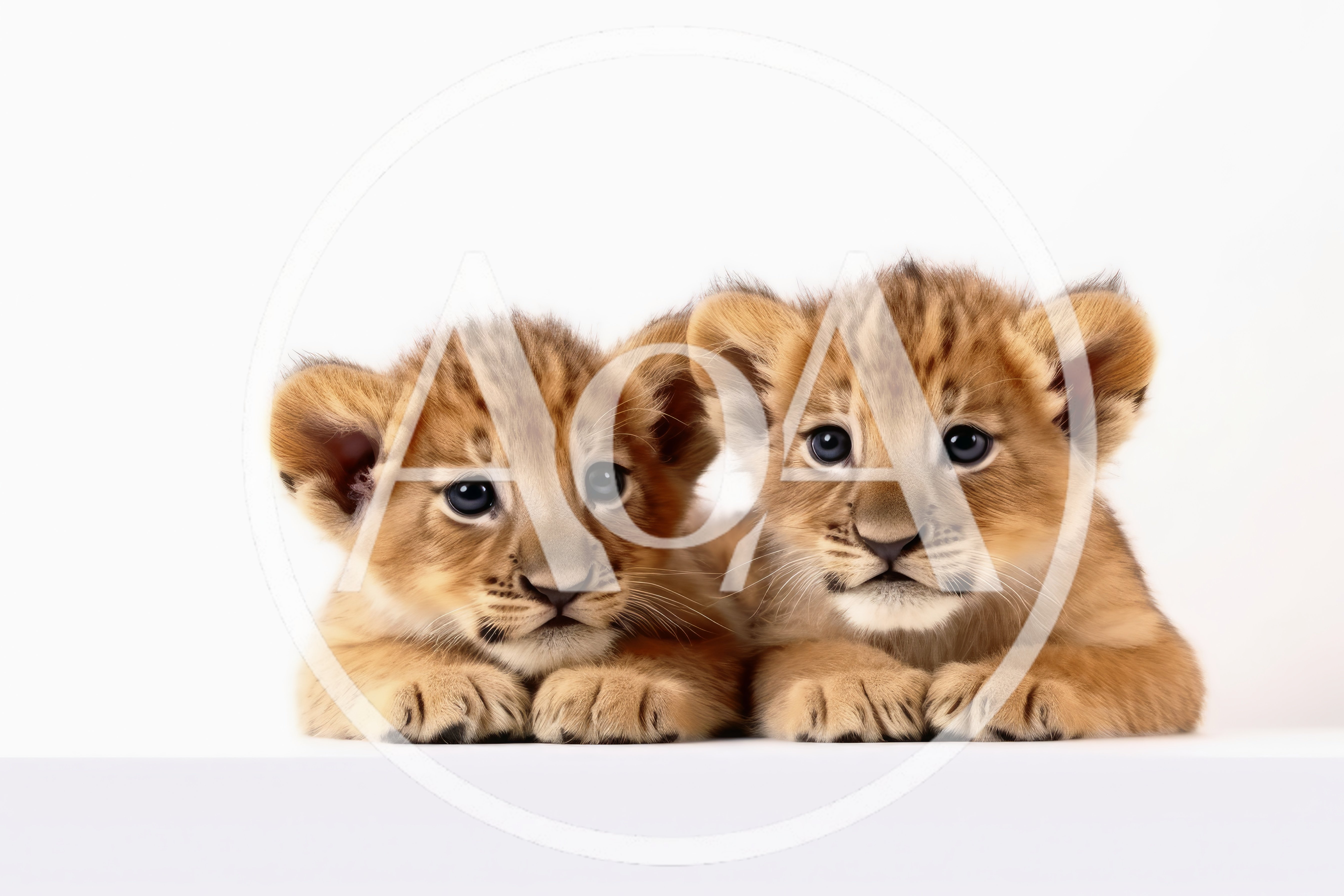 Two Adorable Lion Cubs Sitting Together