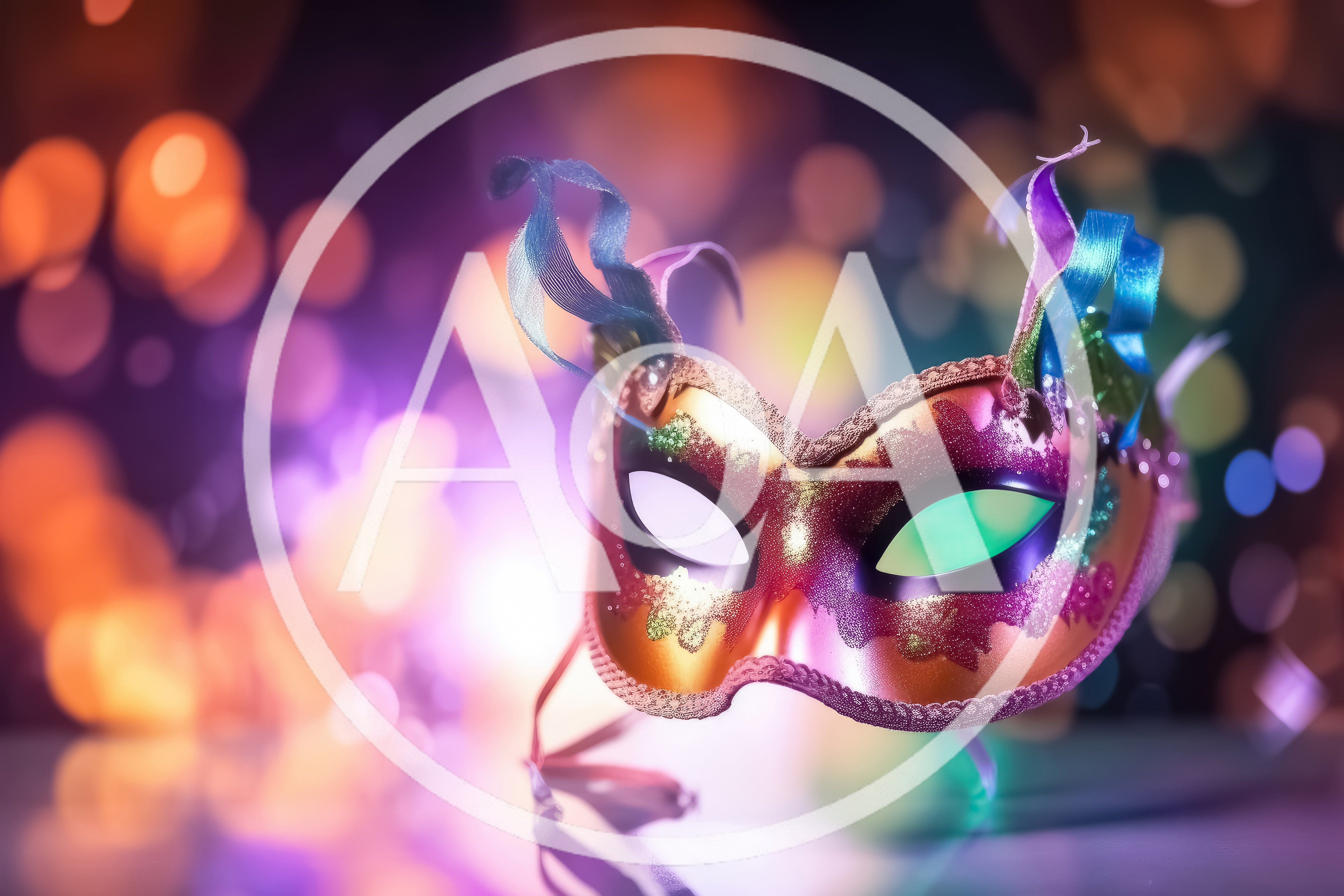 Venetian Masquerade Mask With Colorful Feathers And Bokeh