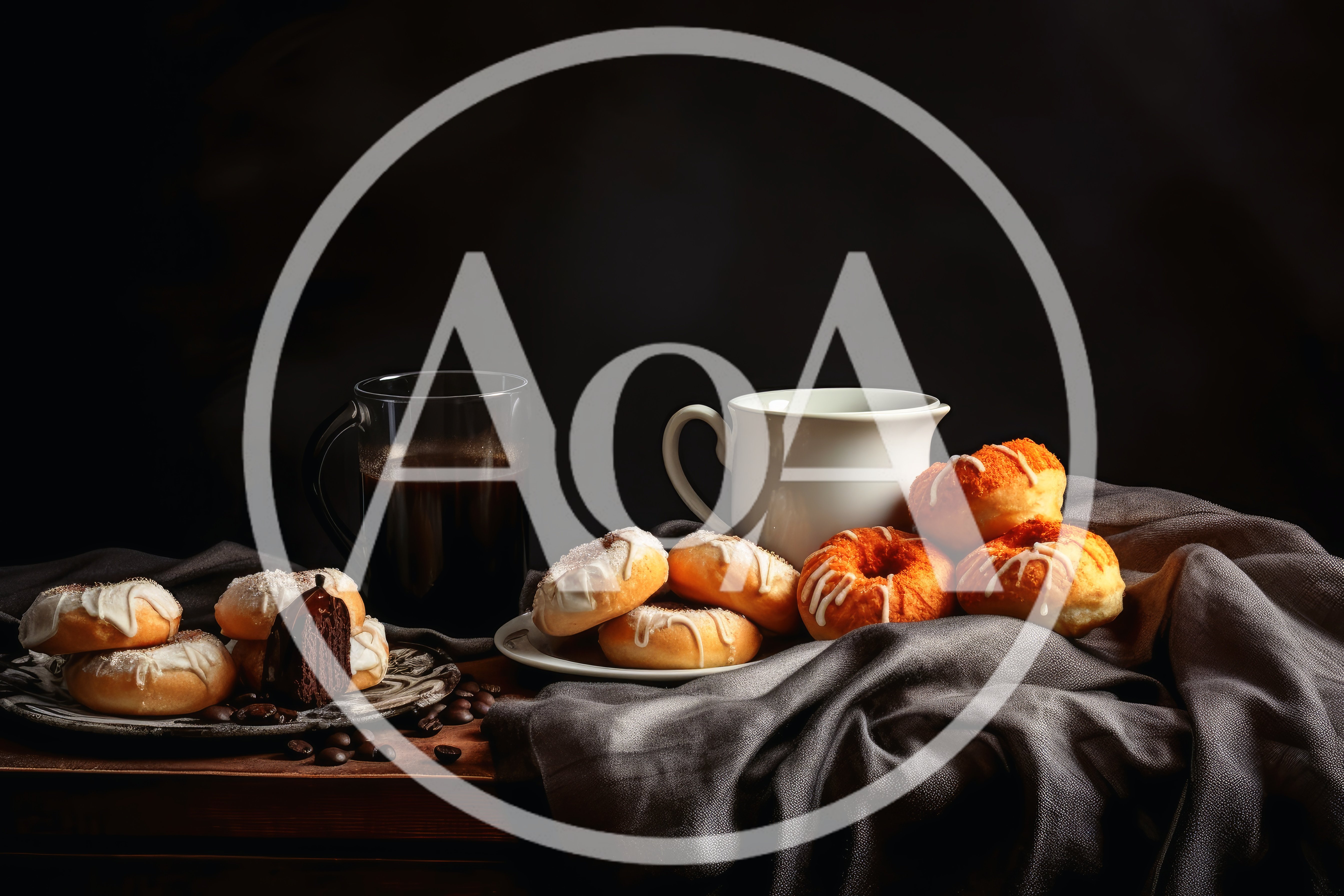 Still Life With Coffee And Assorted Glazed Donuts