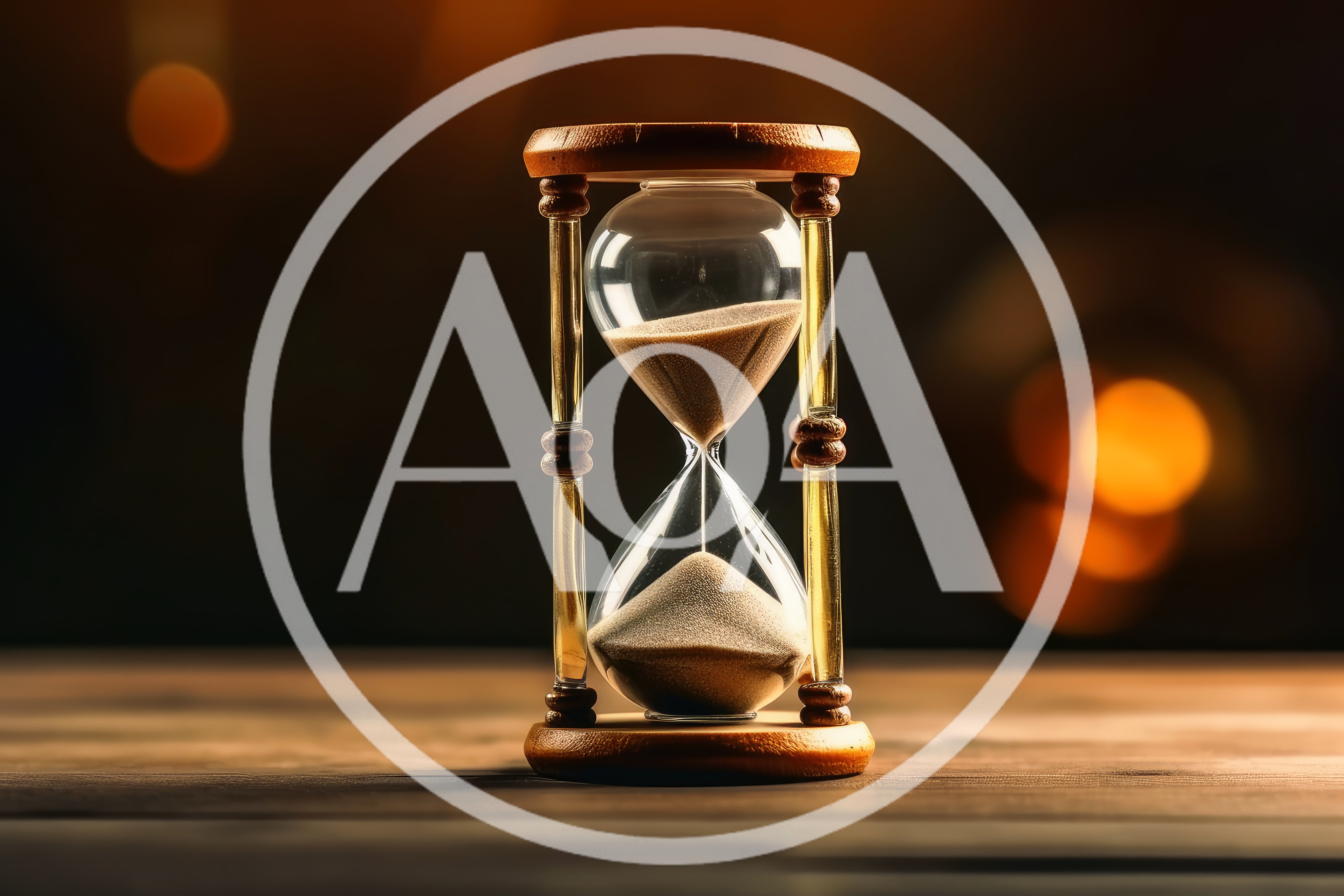 Wooden Hourglass With Flowing Sand On Dark Background