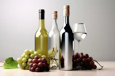 Wine Bottles and Glasses with Fresh Grapes