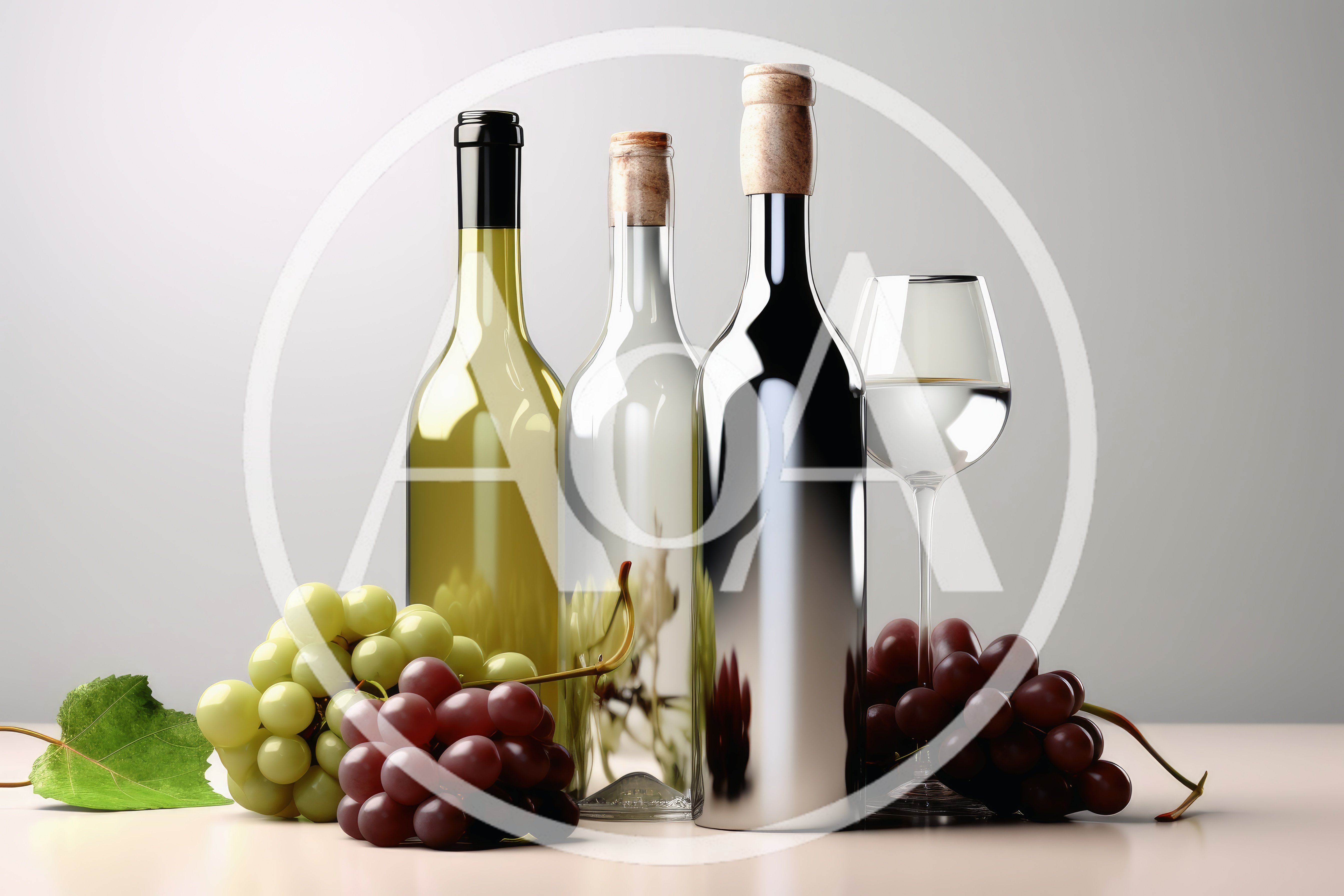 Wine Bottles and Glasses with Fresh Grapes