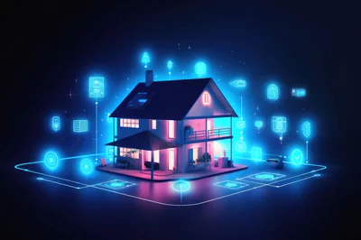 Smart Home Technology Concept With Glowing Digital Icons