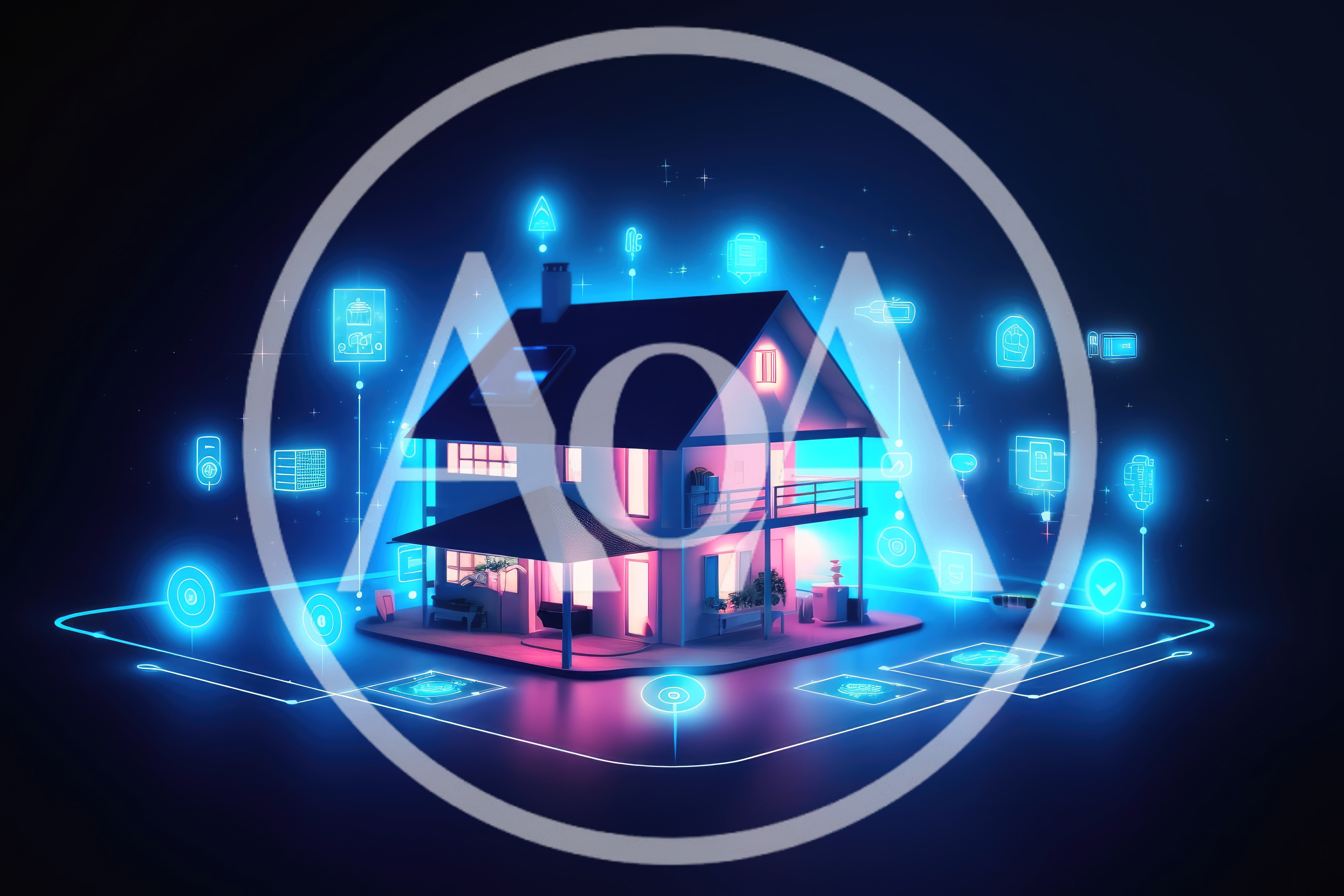Smart Home Technology Concept With Glowing Digital Icons