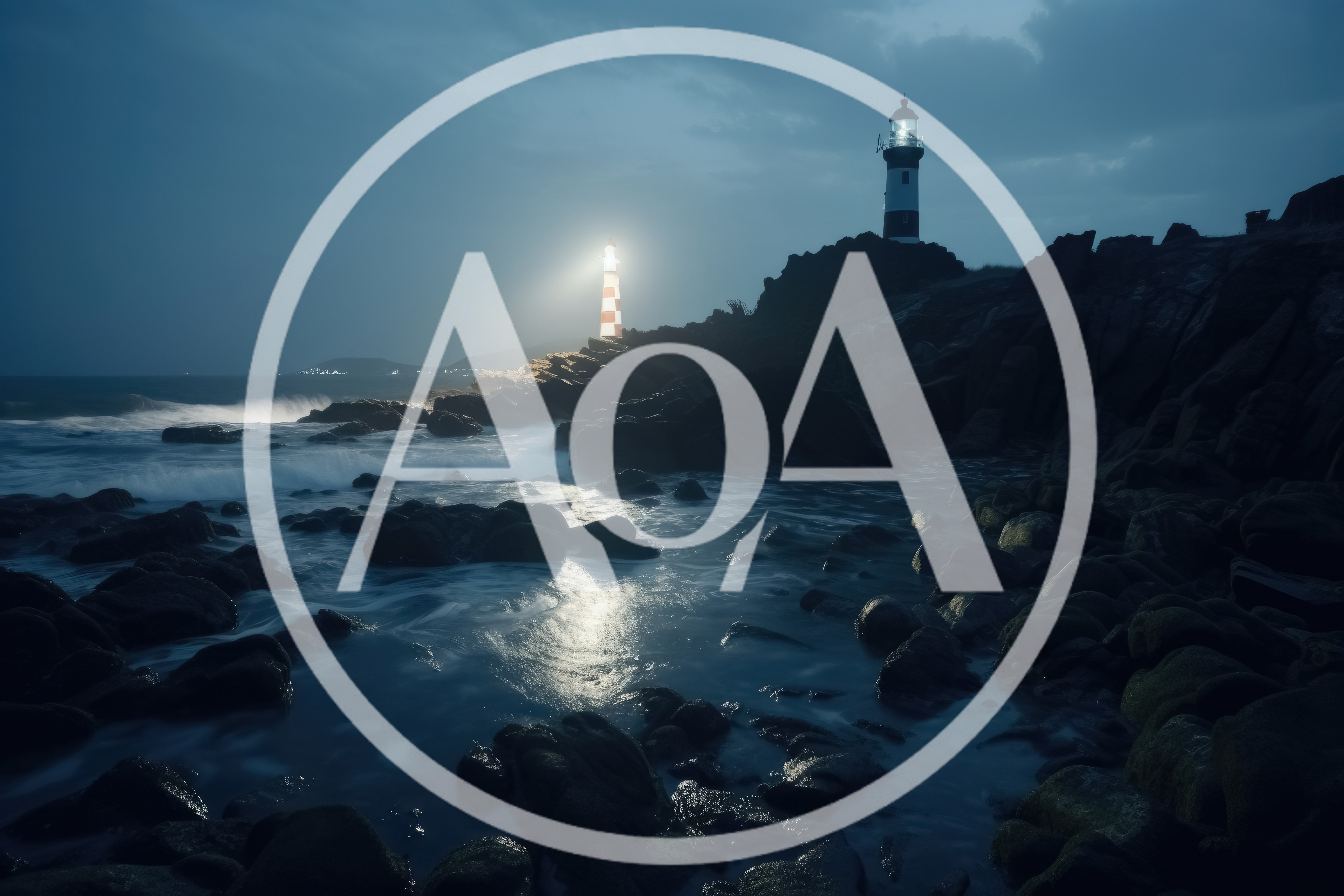 Two Lighthouses Illuminating A Rocky Coastal Shoreline At Night