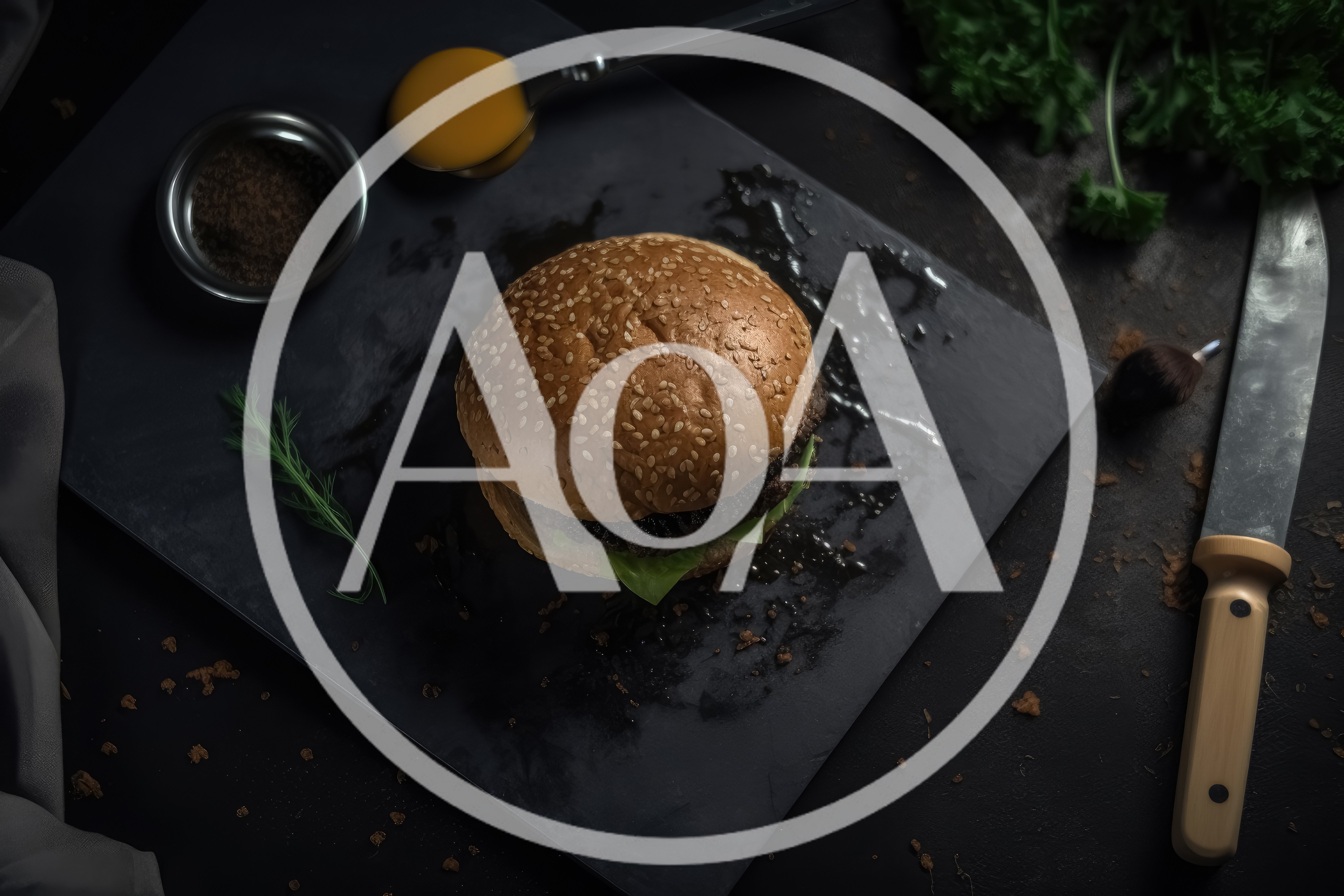 Gourmet Beef Burger On A Dark Slate Platter