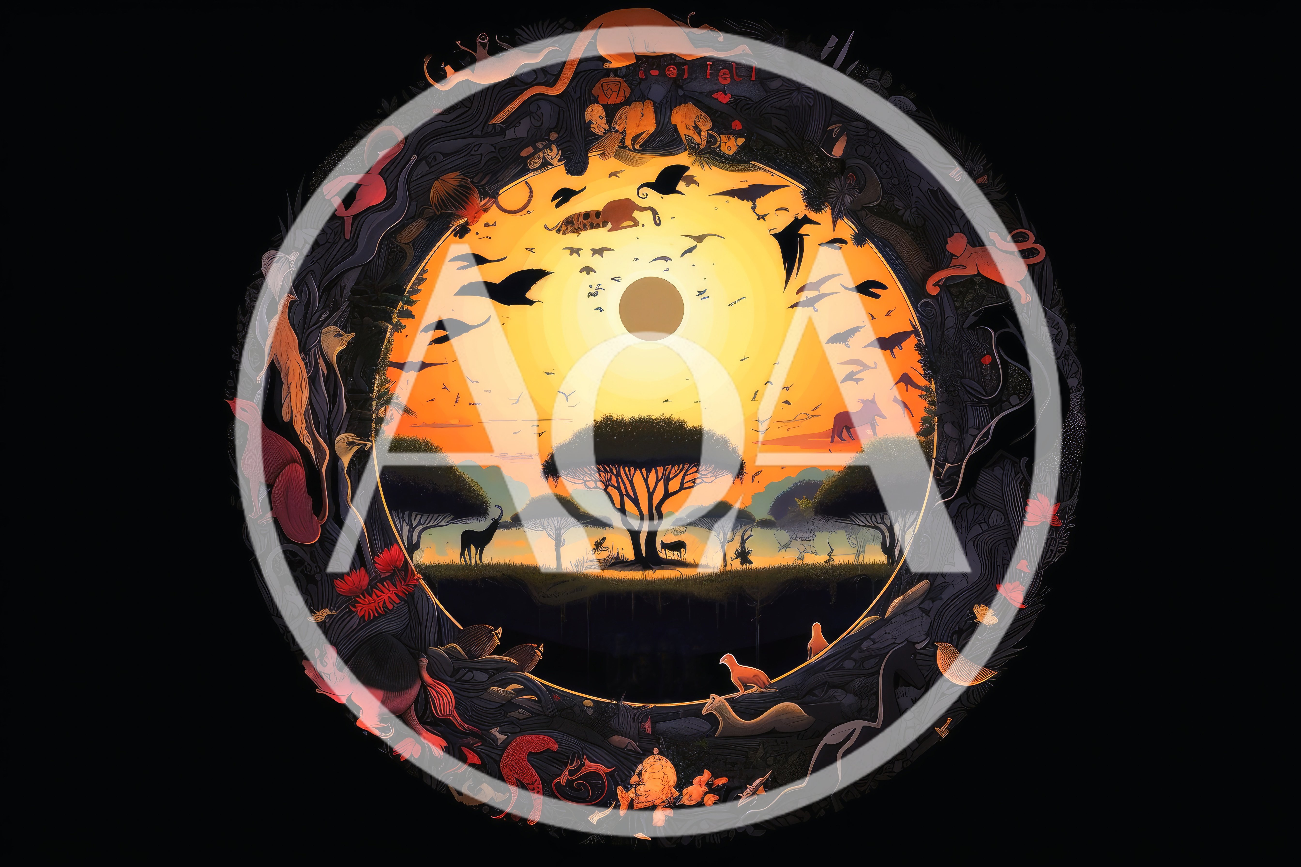 Circular African Savanna Wildlife Illustration