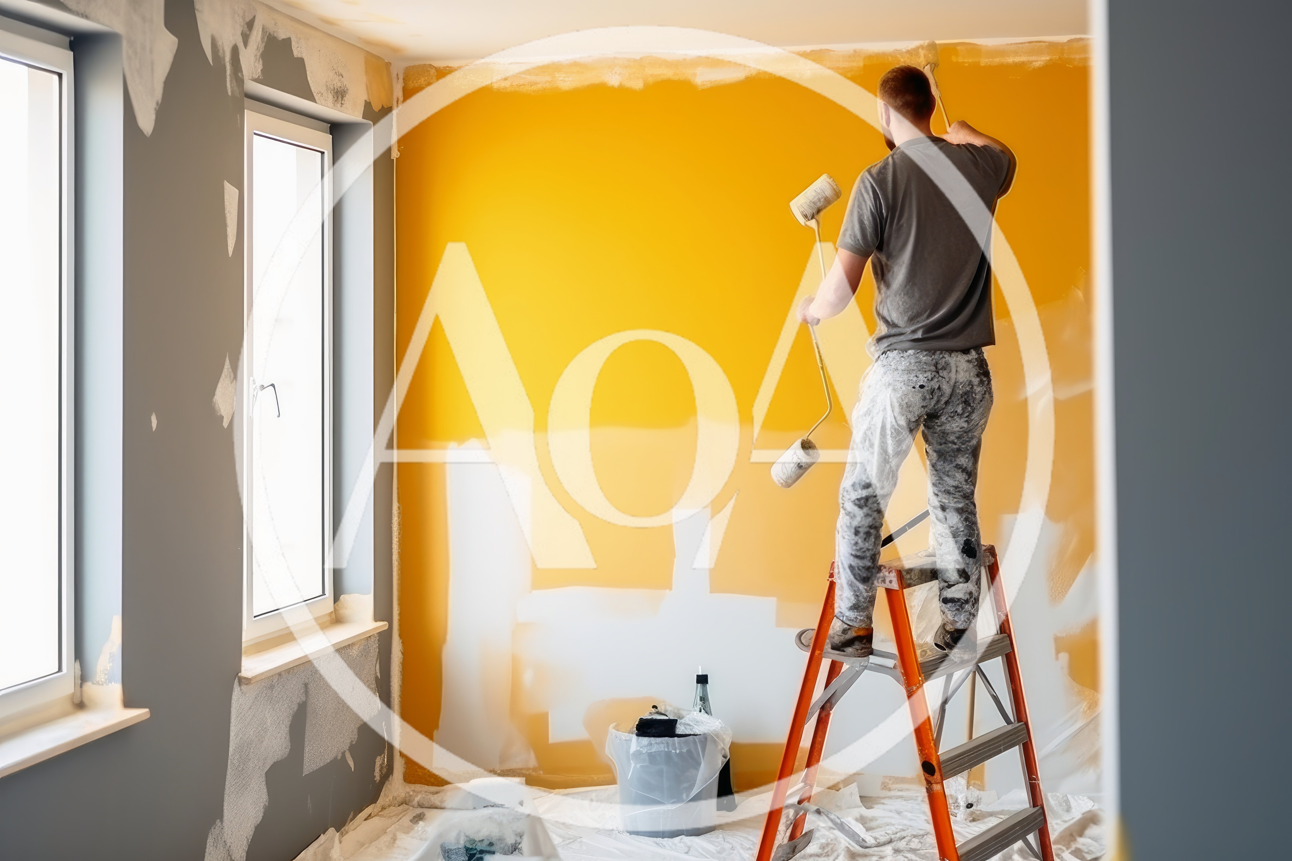 Professional Painter Painting A Wall Yellow