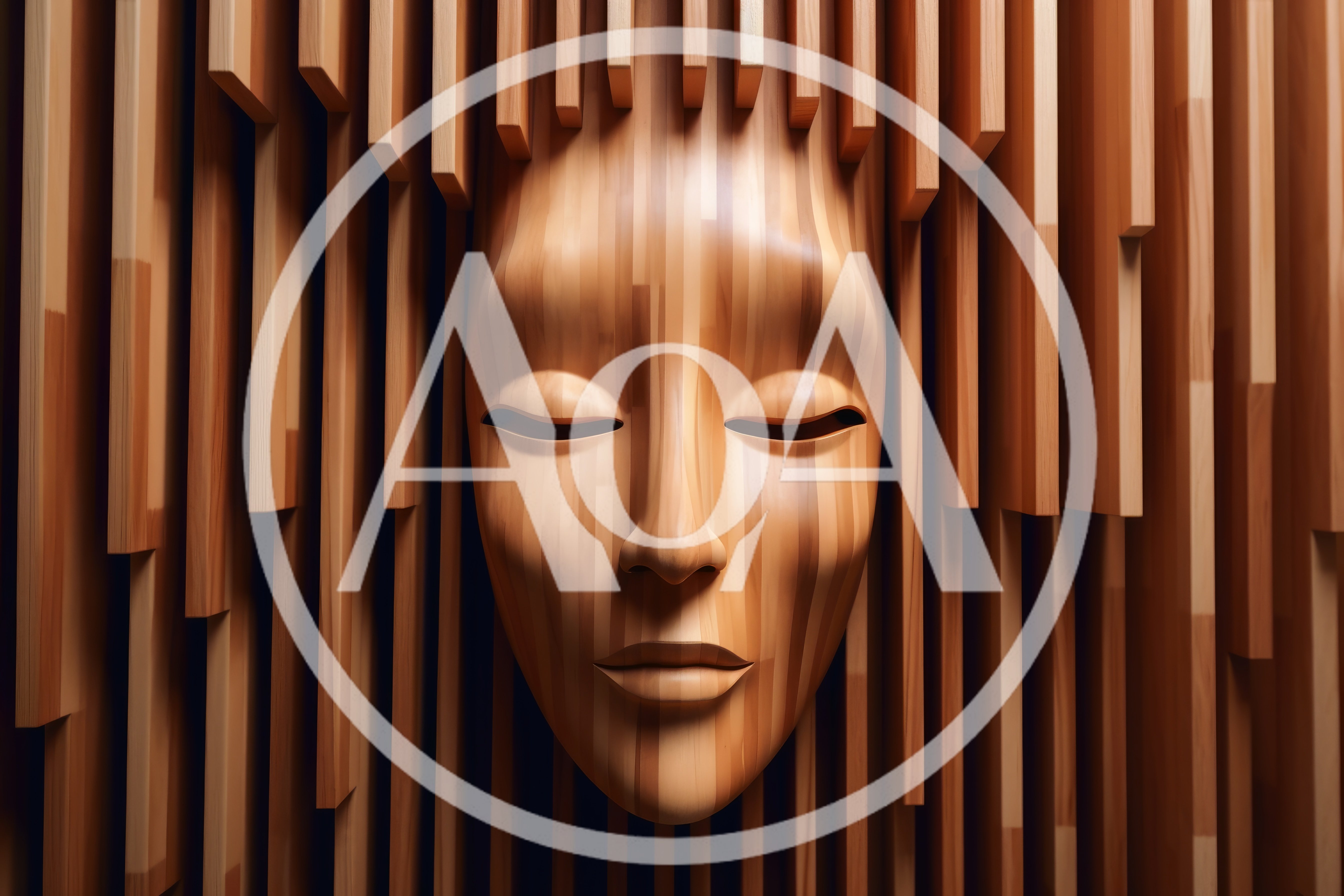 Abstract Wooden Face Sculpture With Vertical Slats