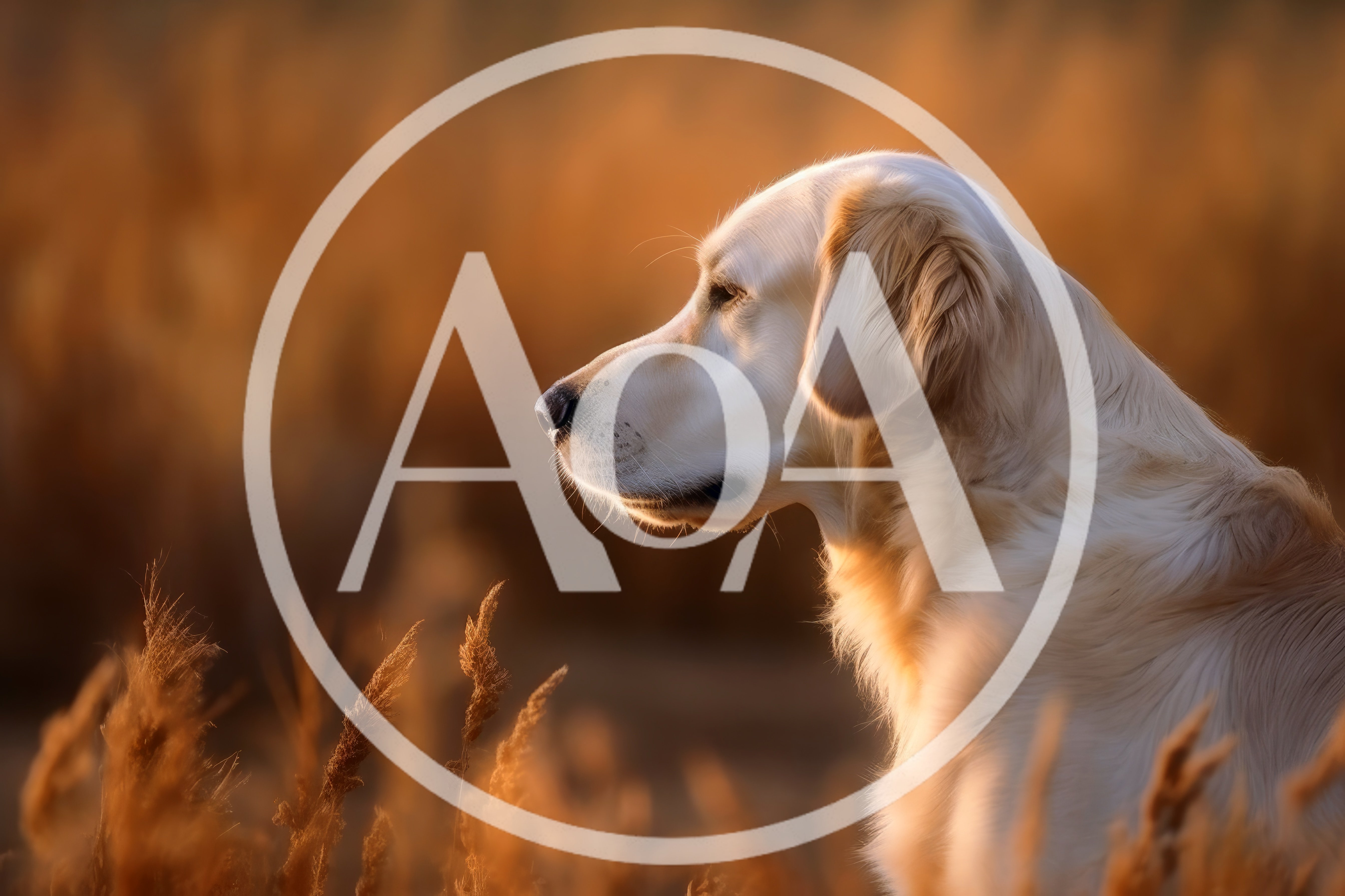 Golden Retriever Dog Standing In Golden Field