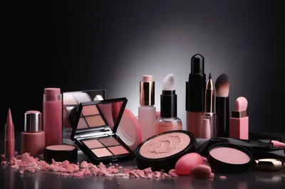 Collection of Luxury Cosmetic Products and Makeup Tools