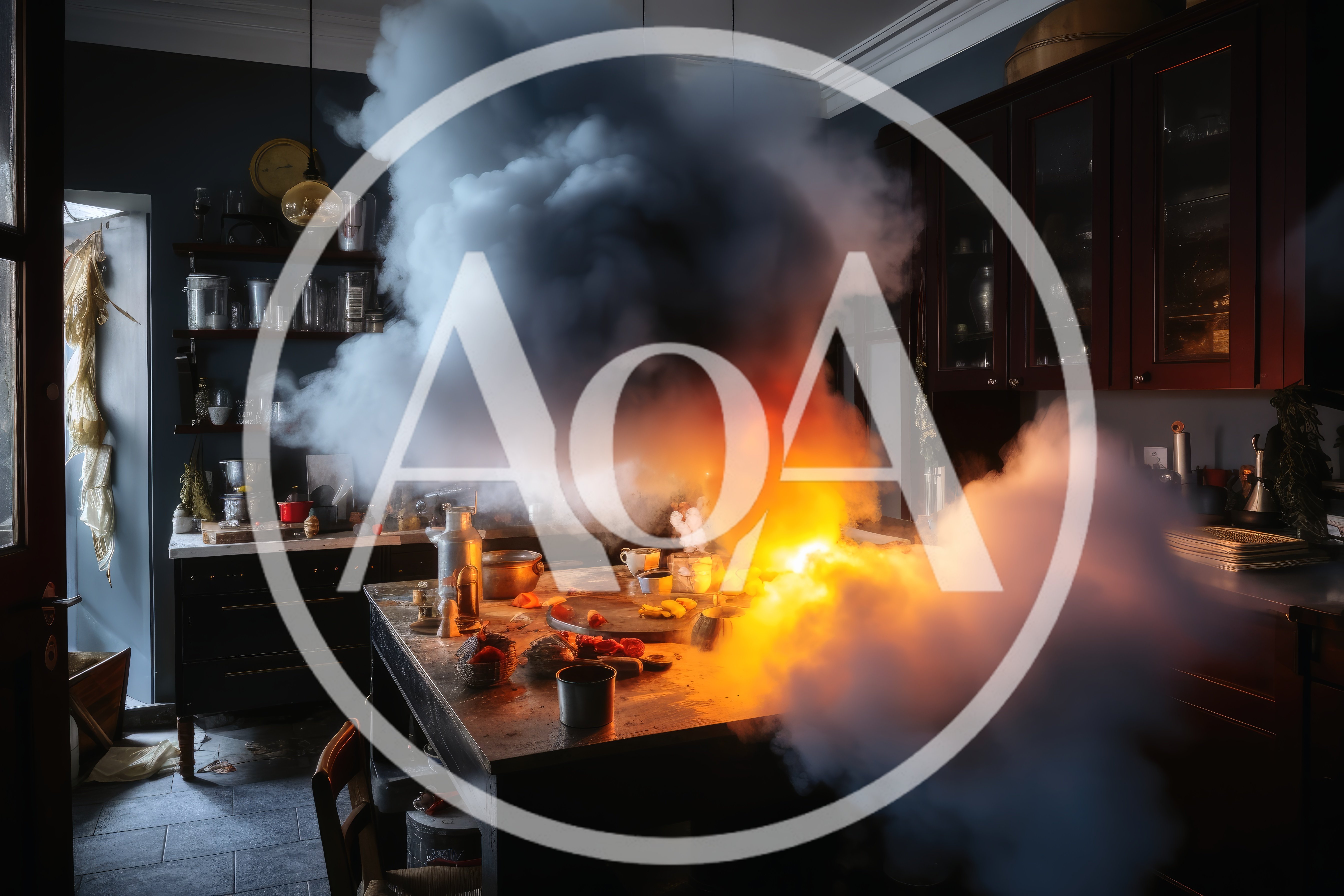 Kitchen Countertop Explosion With Smoke And Fire