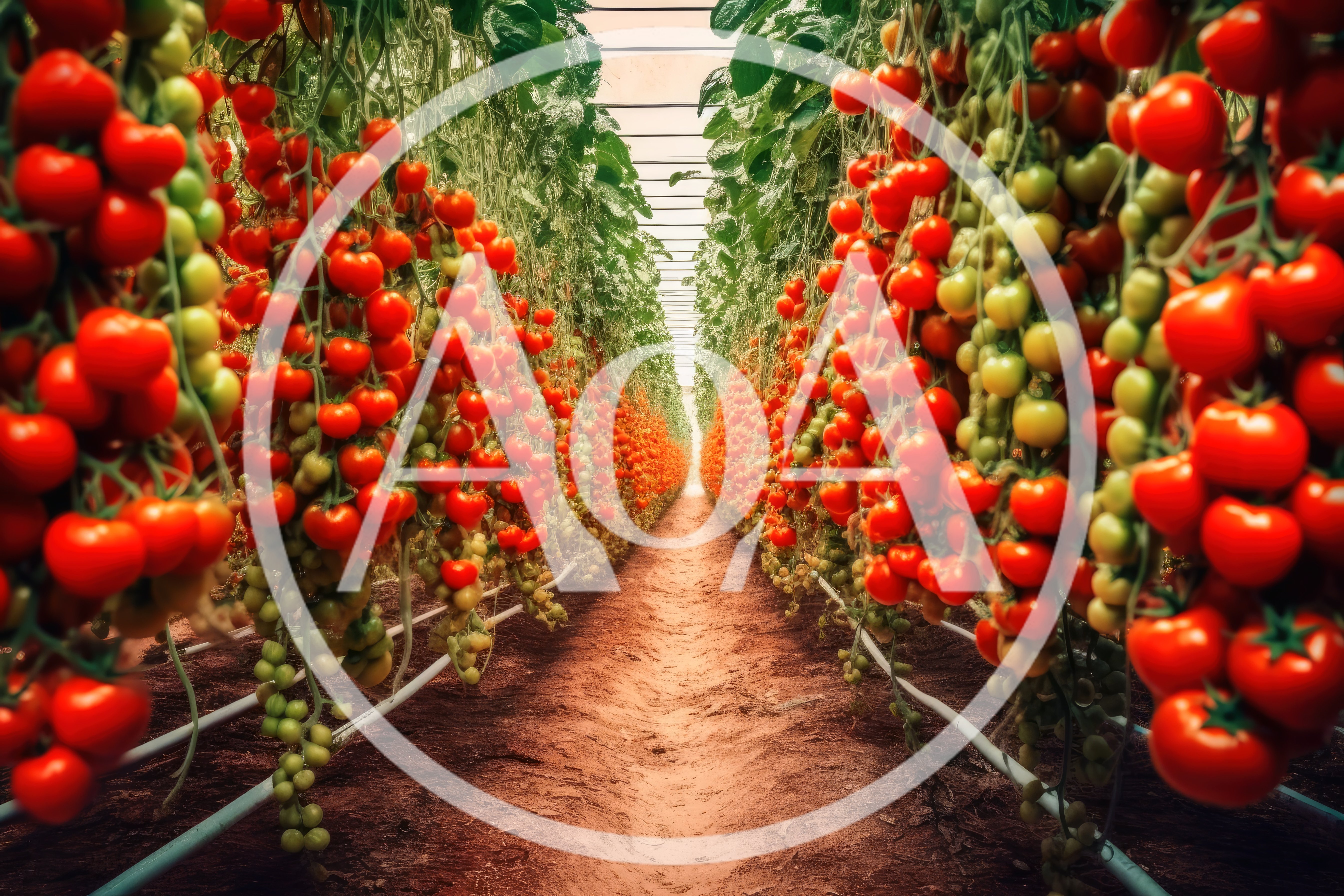 Rows Of Ripe Tomatoes In A Greenhouse