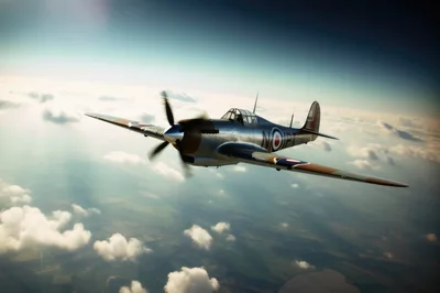 Vintage Hawker Hurricane Fighter Plane Flying Above Clouds