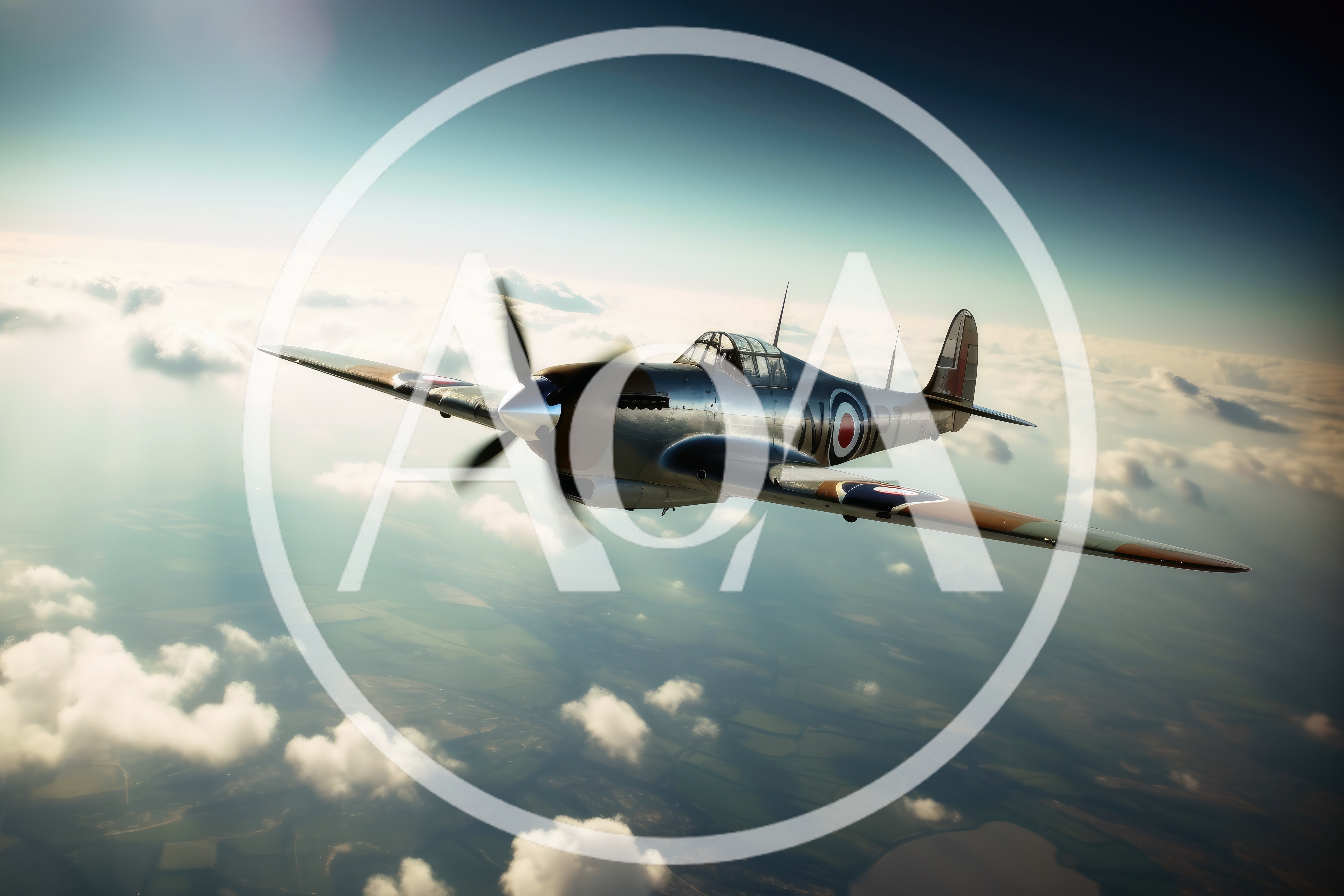 Vintage Hawker Hurricane Fighter Plane Flying Above Clouds