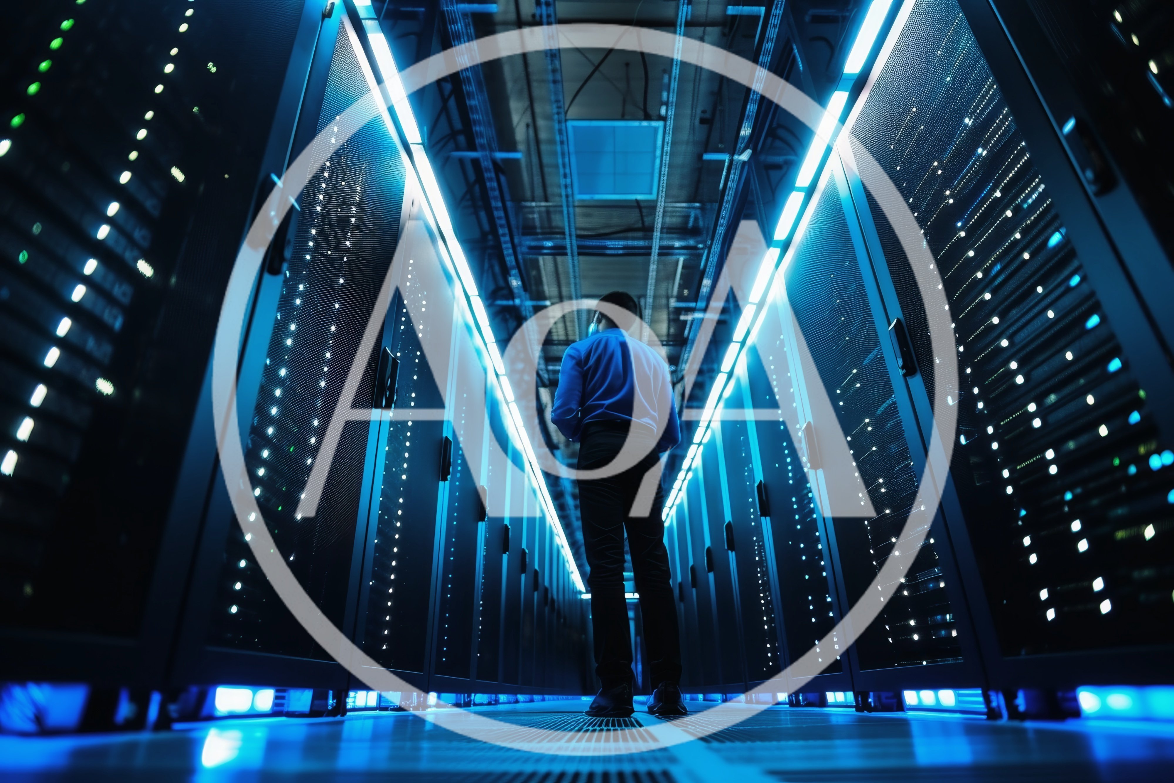 IT Technician Standing In A Modern Data Center