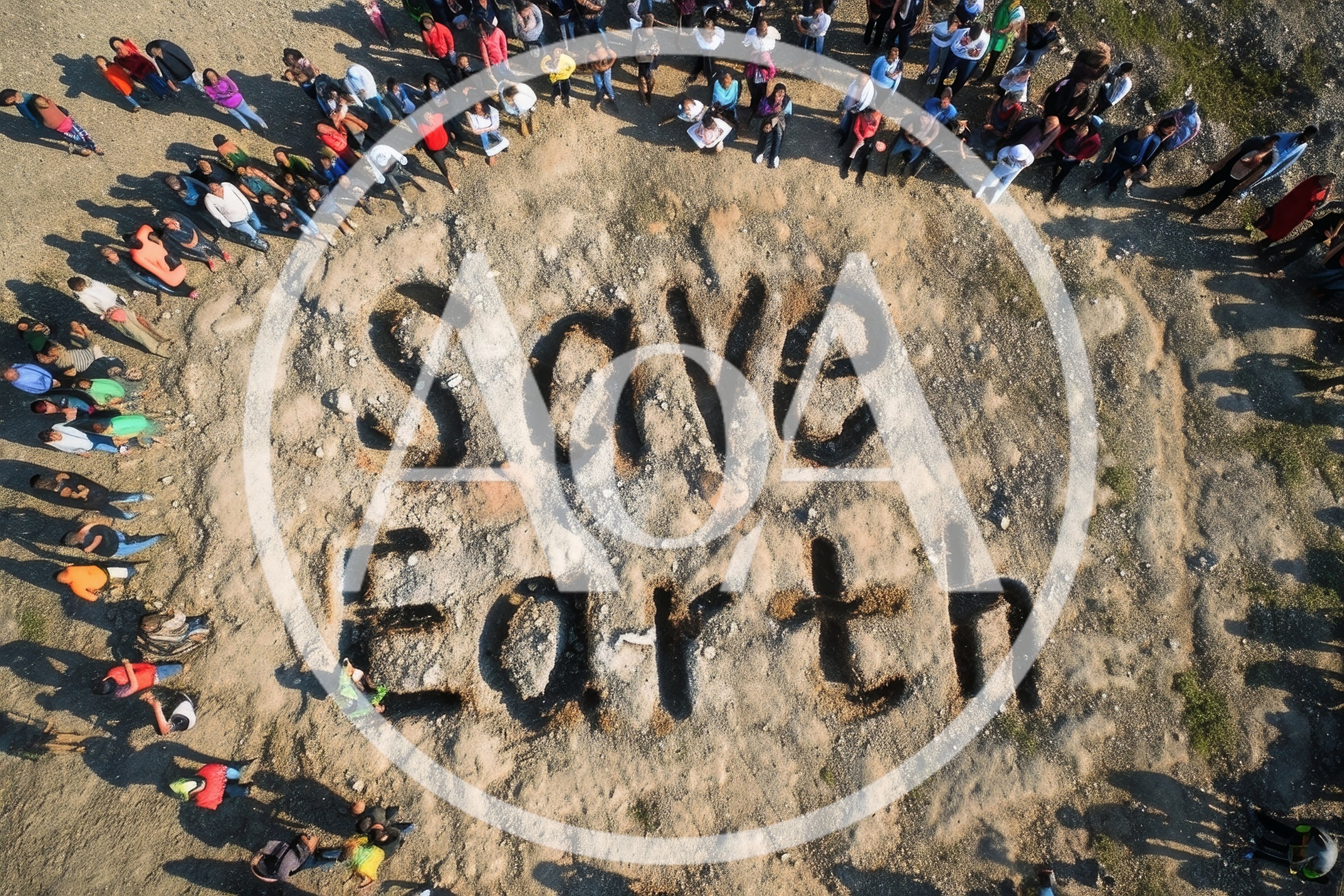 Aerial View Of People Gathering Around Save Earth Message