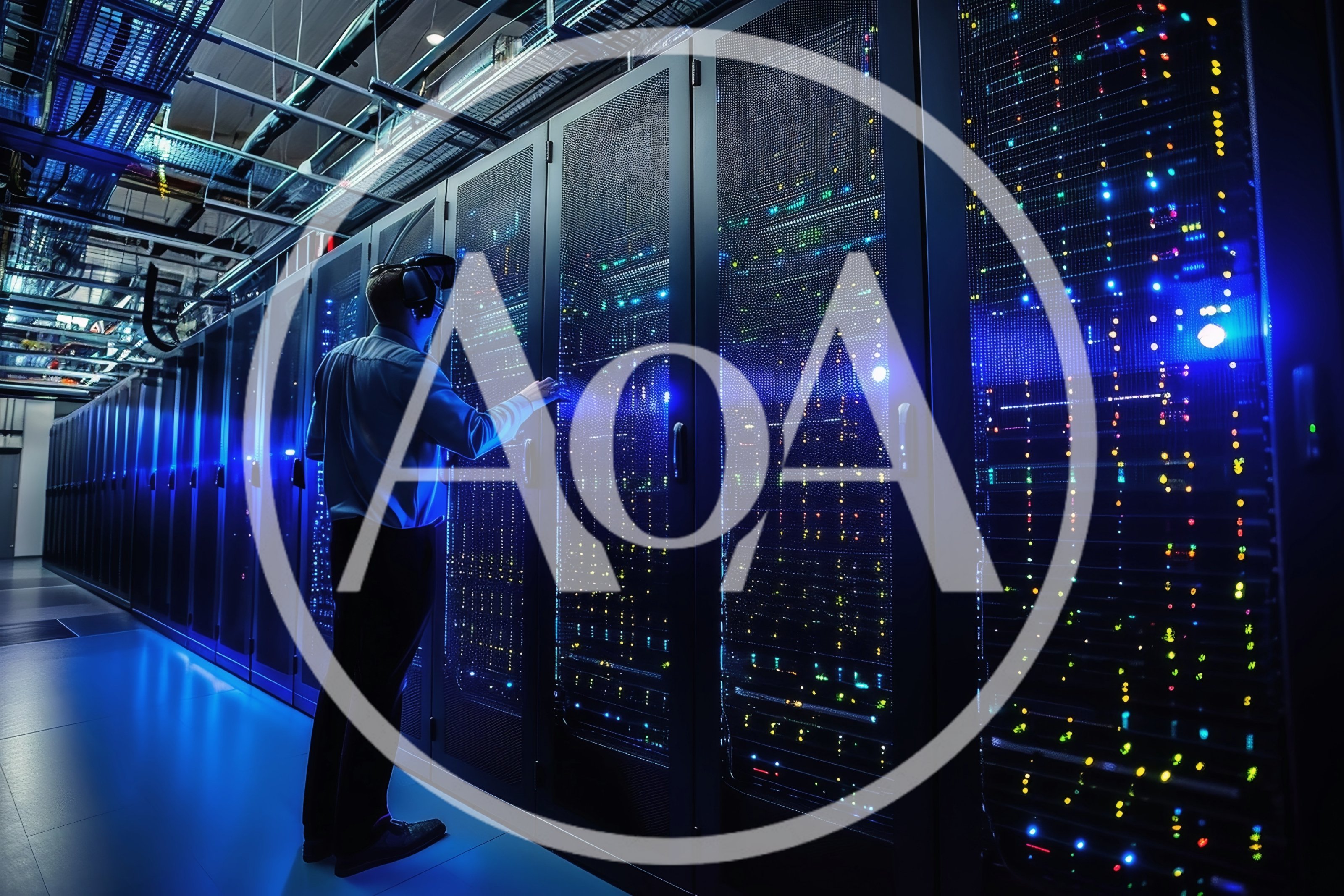 IT Technician Using VR Headset In Data Center