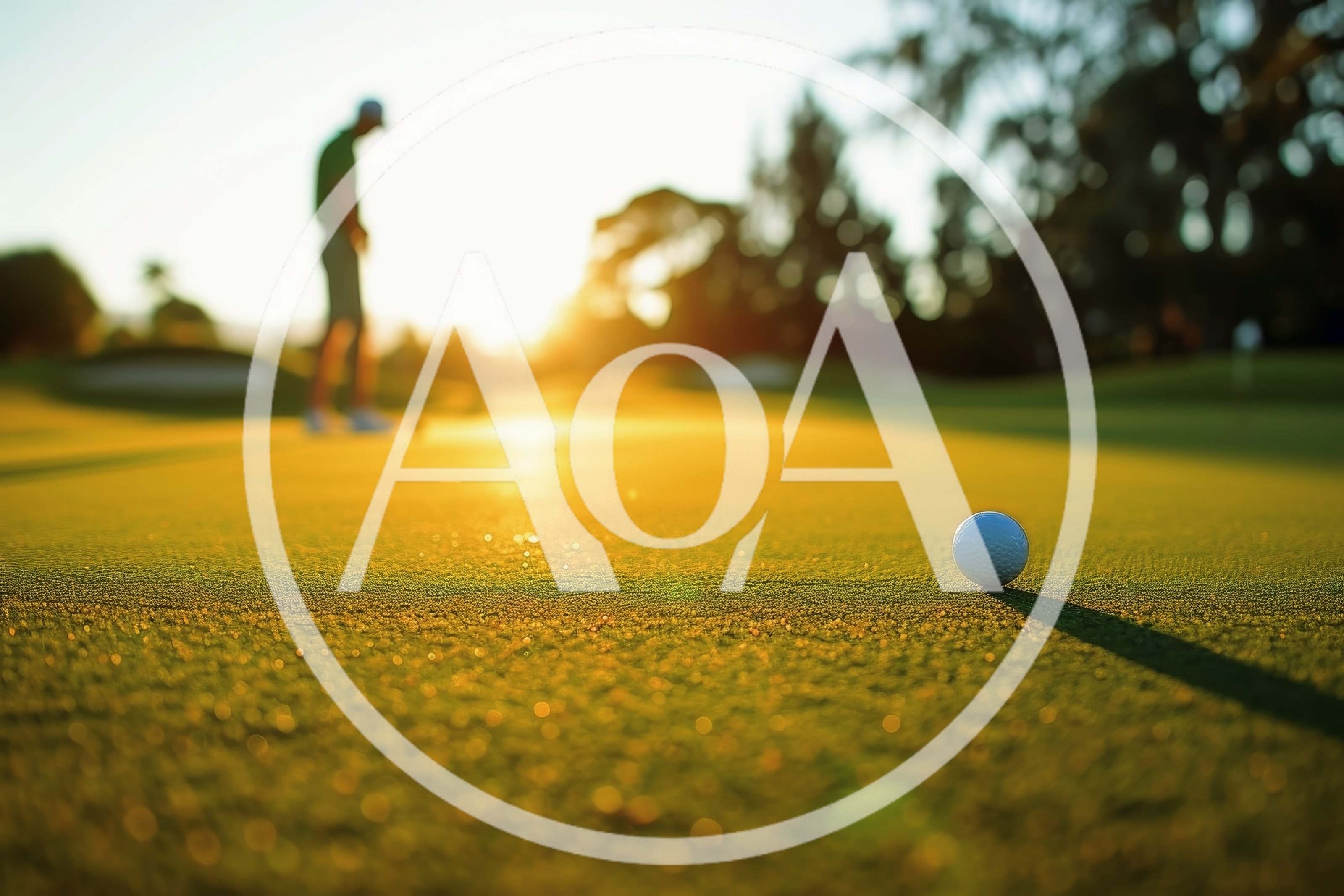 Golf Ball Resting On Putting Green At Sunset