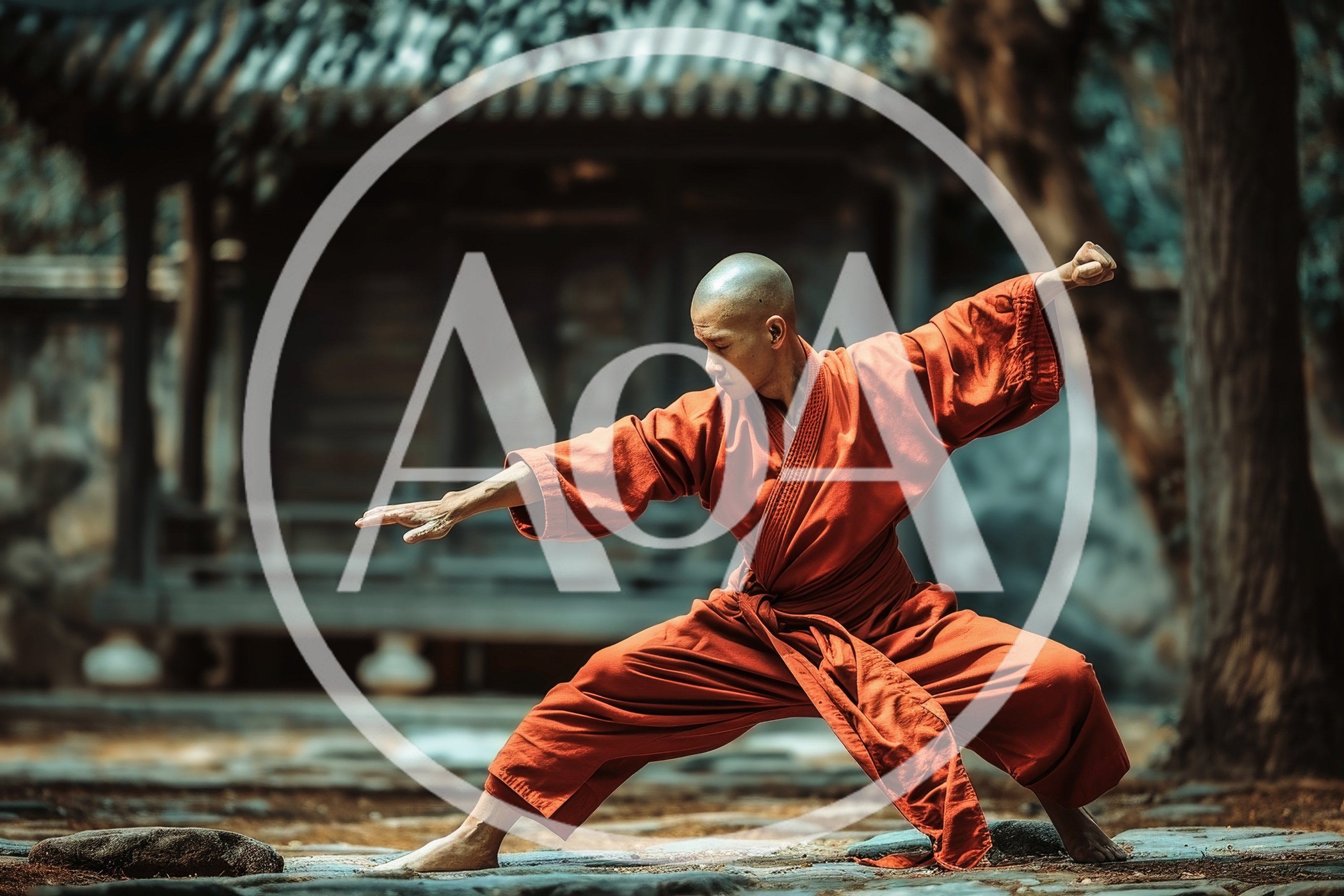 Shaolin Monk Performing Martial Arts Stance